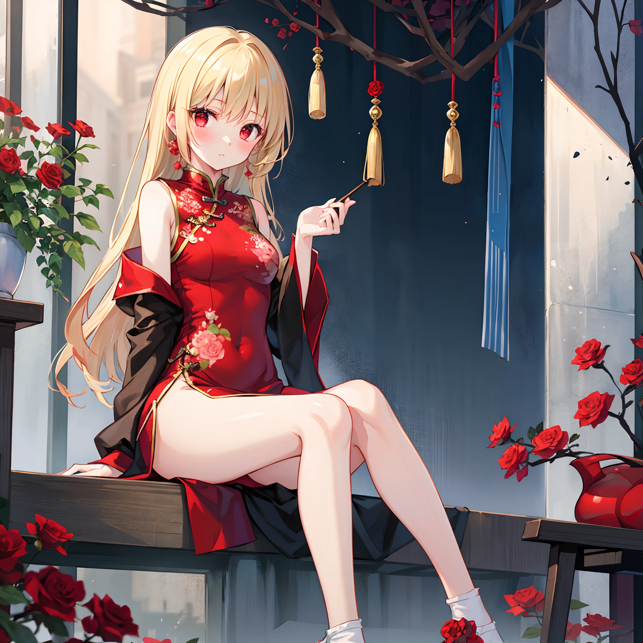 masute piece, Fine detail, 4K, 8K, 12K, Solo, One person, Beautiful Girl, caucasian female, Flandre Scarlet of the Eastern Project、Small、chinese clothes, Chinese dress, Chinatown