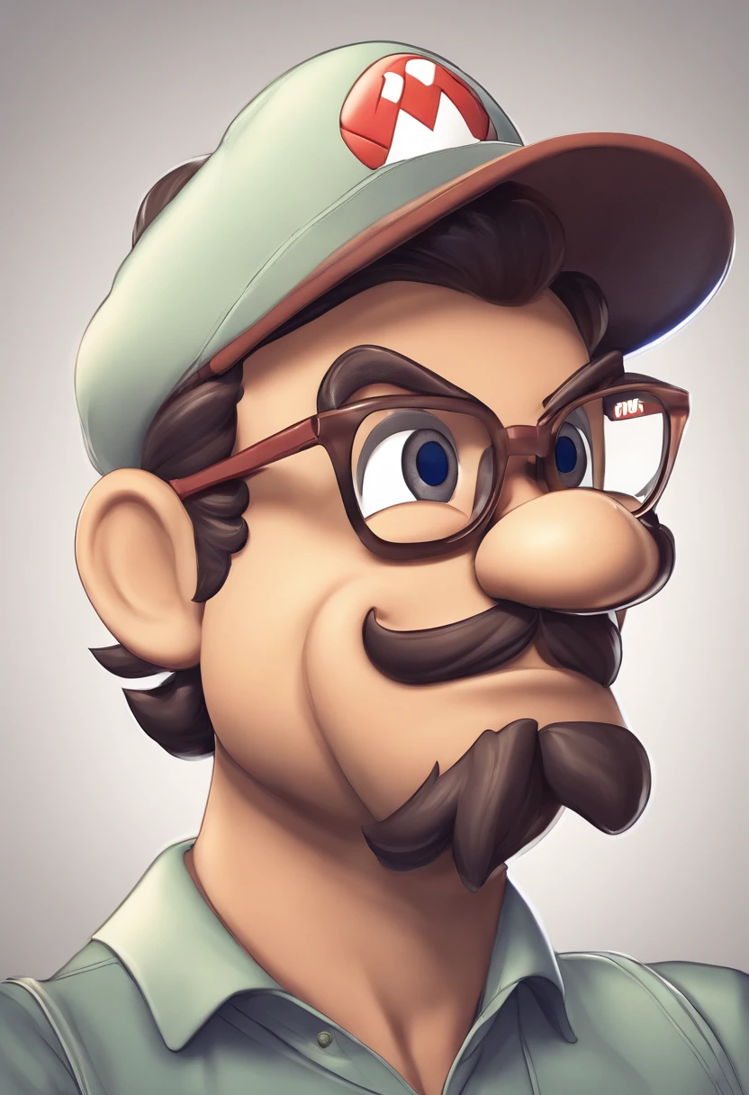 ((best quality)), ((master part)), ((desenhos animados realistas)), ((Personagem perfeito)) - Um retrato frontal meticulosamente detalhado e realista de um homem com cabelo raspado, glasses and a shirt with beautiful textures. O homem olha diretamente para o espectador, Establish a strong and confident presence. The image captures their distinctive facial features, accurately showing the brightness of your eyes and the design of your glasses. The black shirt is rendered with fine details, aumentando o profissionalismo do retrato. Enviado para documentos oficiais, this portrait is presented in impressive 8K UHD resolution, Ensure clarity and unique protection.