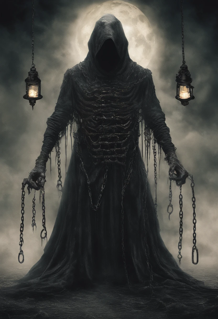 Transparent humanoid monsters,He was wearing a pitch-black cloak,Wrapped in chains,There is a lantern hanging from the chain,Glows a yellowish light