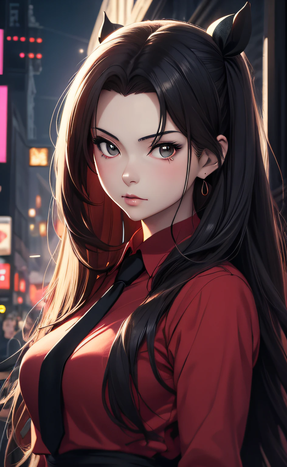 anime girl in red shirt and black tie posing for a picture, by Yang J, extremely detailed artgerm, rin tohsaka, artgerm jsc, artwork in the style of guweiz, beautiful digital artwork, artgerm. high detail, range murata and artgerm, style artgerm, ig model | artgerm