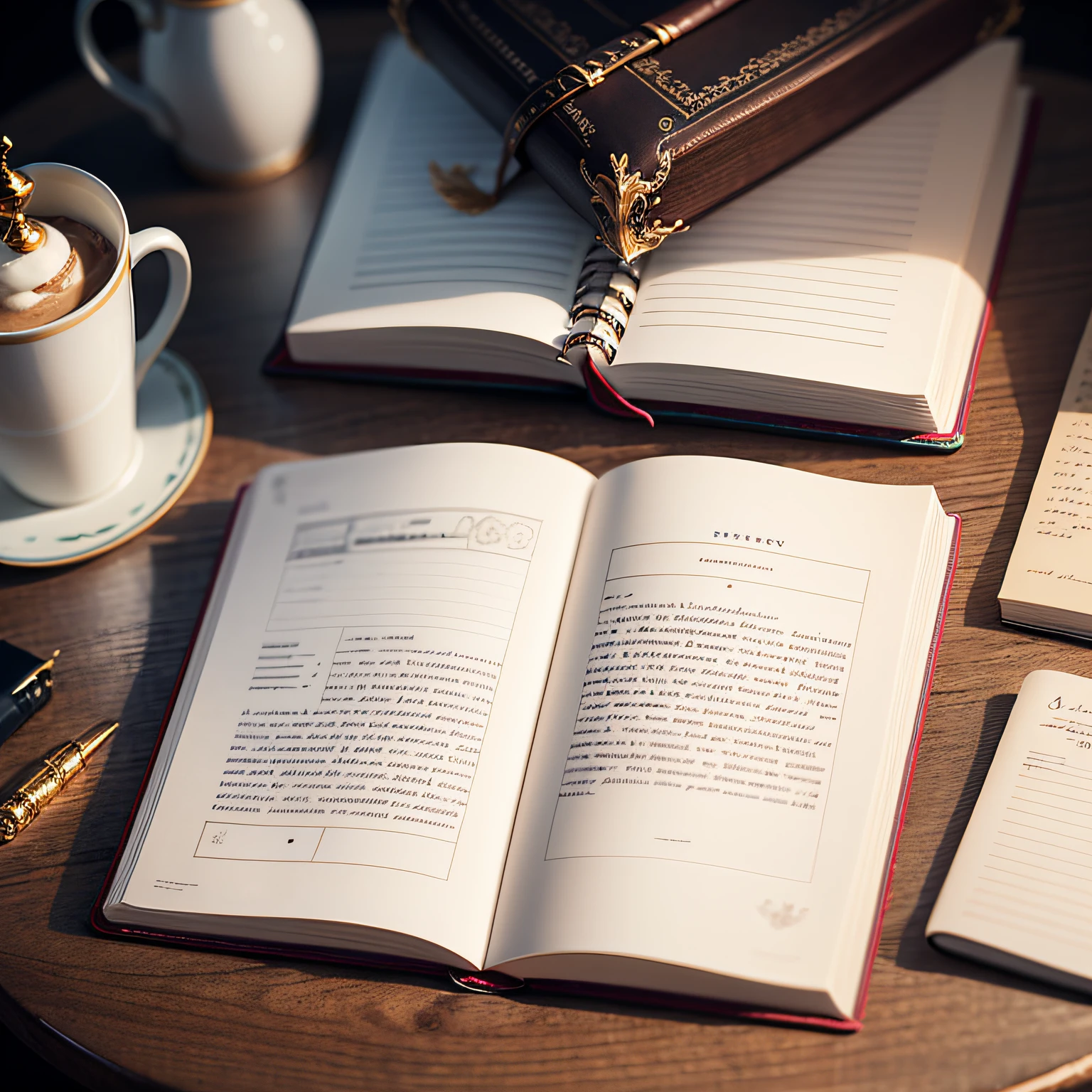Elegant blank notebook on the table,Intricate and intimate details,Sophisticated and sleek design,atmospheric beautiful details,Breathtaking grace and blessings,Clear details,The lining is complex,Fine and concise construction