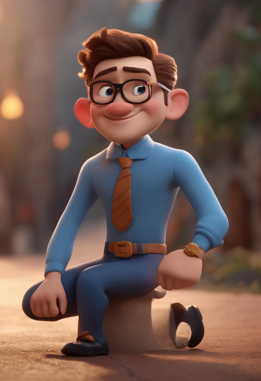 Cartoon character of a man with black glasses and a blue shirt, animation character, Caractere estilizado, animation style rendering, 3D estilizado, Arnold Maya render, 3 d render stylized, toon render keyshot, Personagem 3D, Personagem 3D, 3d rendering stylized, 3 d character render, personagem de desenho animado, Personagem de close up, Pose de personagem,  (Estilo Pixar) (master part:1.2) (Bokeh) (best quality) (pele detalhada) (textura detalhada) (8k) (argila) (Cinematic lighting) (foco nítido