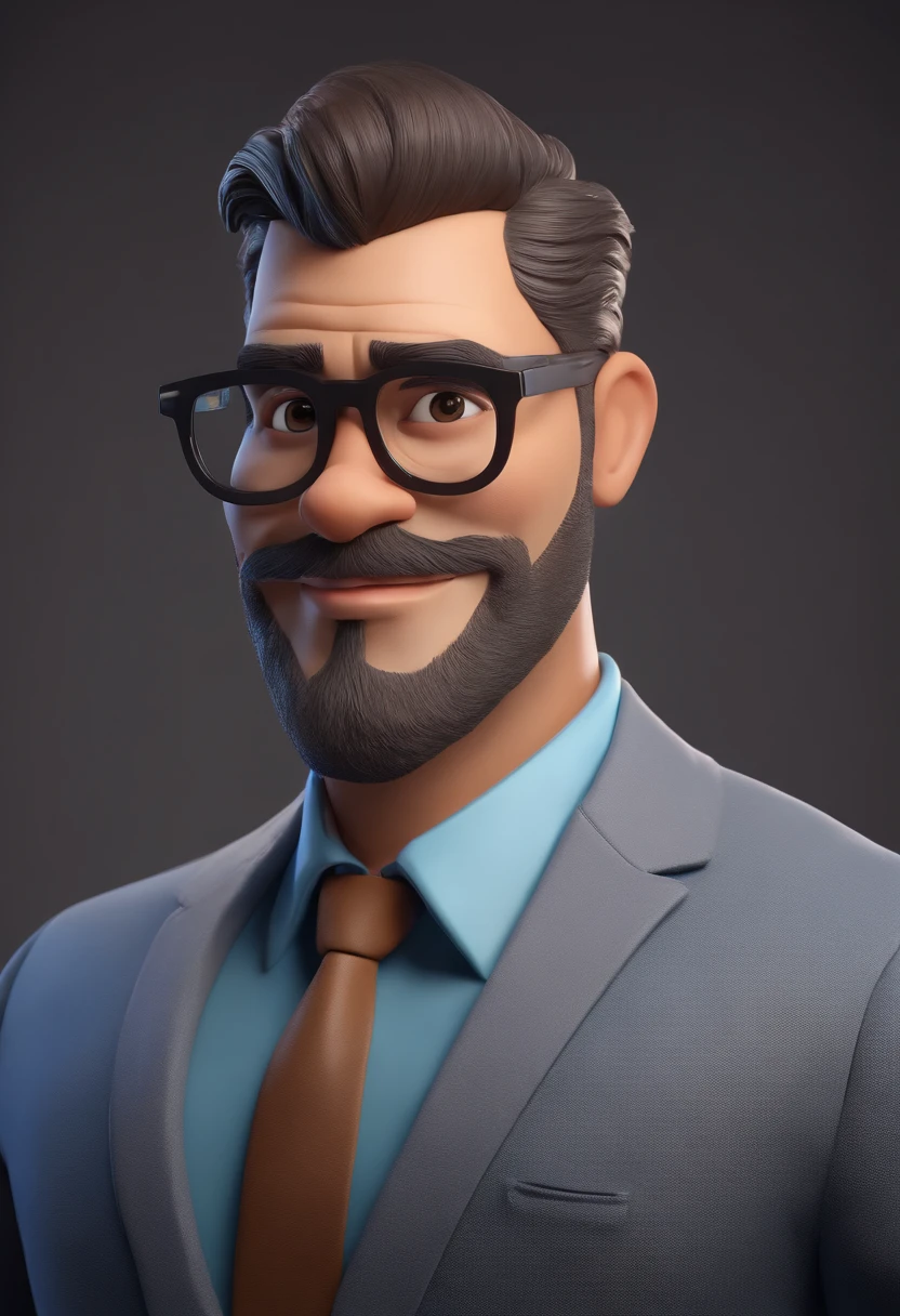 Cartoon character of a man with black glasses, cabelo cacheado marrom escuro e uma camisa azul, animation character, Caractere estilizado, animation style rendering, 3D estilizado, Arnold Maya render, 3 d render stylized, toon render keyshot, Personagem 3D, Personagem 3D, 3d rendering stylized, 3 d character render, personagem de desenho animado, Personagem de close up, Pose de personagem, (Estilo Pixar) (master part:1.2) (Bokeh) (best quality) (pele detalhada) (textura detalhada) (8k) (argila) (Cinematic lighting) (foco nítido