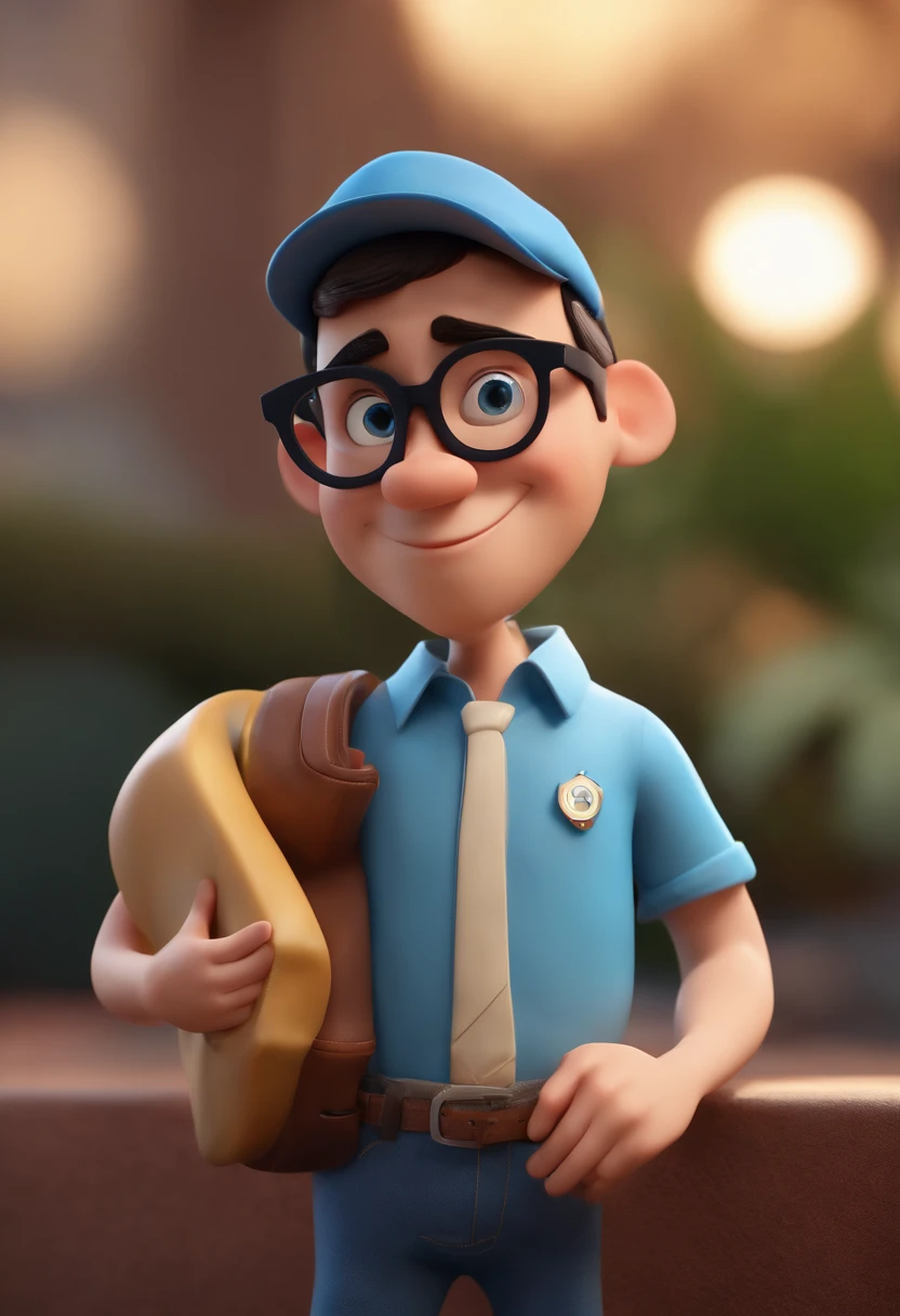 Cartoon character of a man wearing black glasses and a blue shirt, um personagem animado, Caractere estilizado, animation style rendering, 3D estilizado, Arnold Maya render, 3 d render stylized, toon render keyshot, Personagem 3D, Personagem 3D, 3d rendering stylized, 3 d character render, personagem de desenho animado, Personagem de close up, Pose de personagem, (Estilo Pixar) (master part:1.2) (Bokeh) (best quality) (pele detalhada) (textura detalhada) (8k) (argila) (Cinematic lighting) (foco nítido