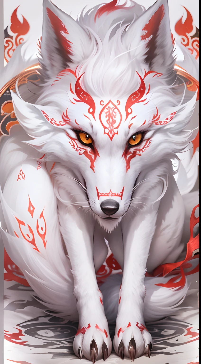 por thesecretcave, Amaterasu (Okami), jogo, Capcom, lobo branco, olhos amarelos, Sorriso, female, nu, fundo branco,