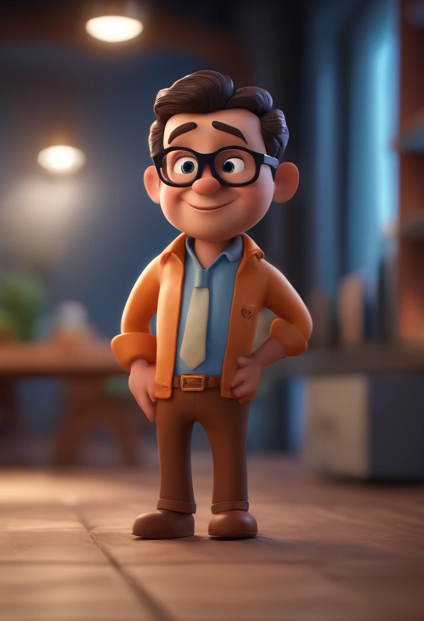 Cartoon character of a man with black glasses and a blue shirt, animation character, Caractere estilizado, animation style rendering, 3D estilizado, Arnold Maya render, 3 d render stylized, toon render keyshot, Personagem 3D, Personagem 3D, 3d rendering stylized, 3 d character render, personagem de desenho animado, Personagem de close up, Pose de personagem, (Estilo Pixar) (master part:1.2) (Bokeh) (best quality) (pele detalhada) (textura detalhada) (8k) (argila) (Cinematic lighting) (foco nítido