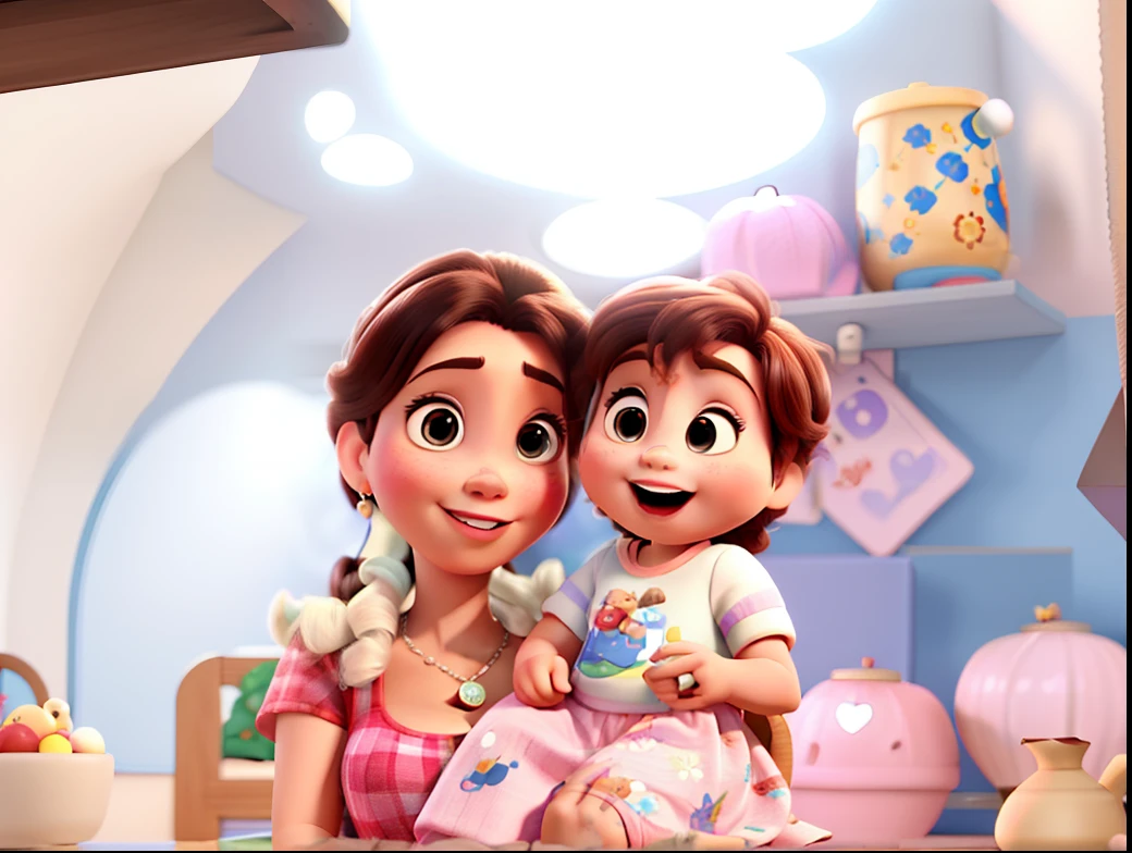 A mother and her baby Disney Pixar style, alta qualidade, melhor qualidade