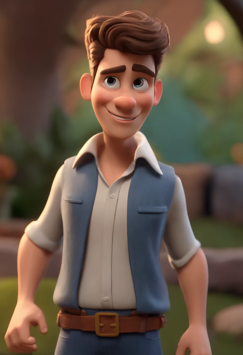 personagem dos desenhos animados de um homem e uma camisa sem mangas cinza, animation character, Caractere estilizado, animation style rendering, 3D estilizado, 3 d render stylized, toon render keyshot, Personagem 3D, Personagem 3D, 3d rendering stylized, 3 d character render, personagem de desenho animado, Personagem de close up, Pose de personagem, (Estilo Pixar) (master part:1.2) (Bokeh) (best quality) (pele detalhada) (textura detalhada) (8k) (argila) (Cinematic lighting) (foco nítido