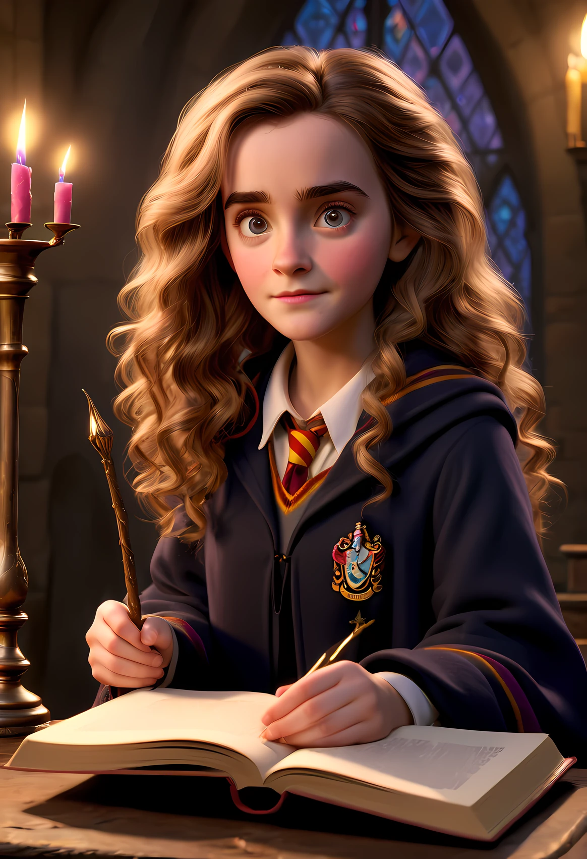 9yo, 1girl, child, solo, Hermione Granger, full body, solo, school uniform, beautiful face highly detailed and eyes, beautiful skin, bed room, shiney solar lighting, 9yo, 1girl, child, solo, Hermione Granger, school uniform, beautiful skin, smile perfect anatomy, shiney solar lighting