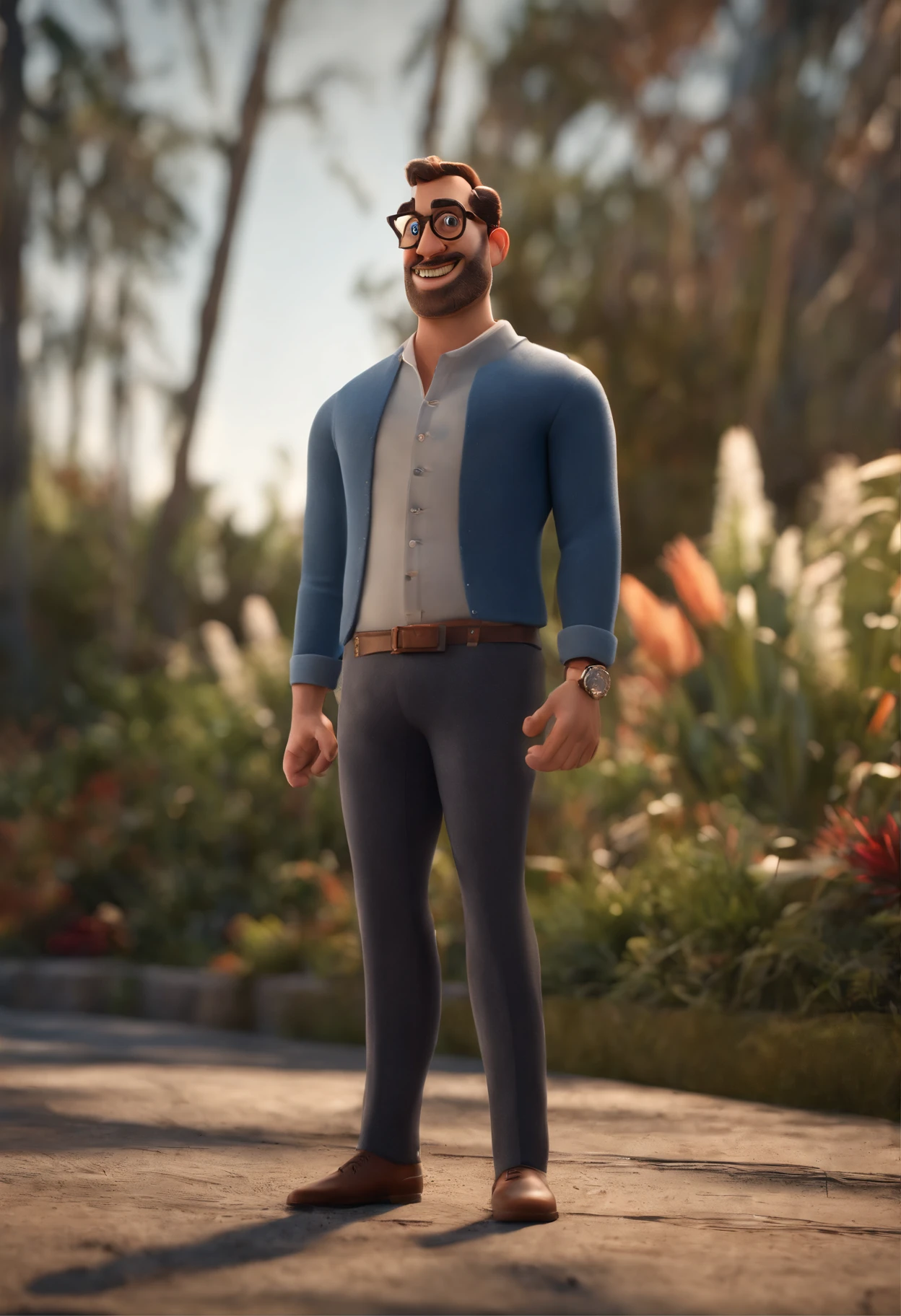 Cartoon character of a man with black glasses and a blue shirt, animation character, Caractere estilizado, animation style rendering, 3D estilizado, Arnold Maya render, 3 d render stylized, toon render keyshot, Personagem 3D, Personagem 3D, 3d rendering stylized, 3 d character render, personagem de desenho animado, Personagem de close up, Pose de personagem, (Estilo Pixar) (master part:1.2) (Bokeh) (best quality) (pele detalhada) (textura detalhada) (8k) (argila) (Cinematic lighting) (foco nítido