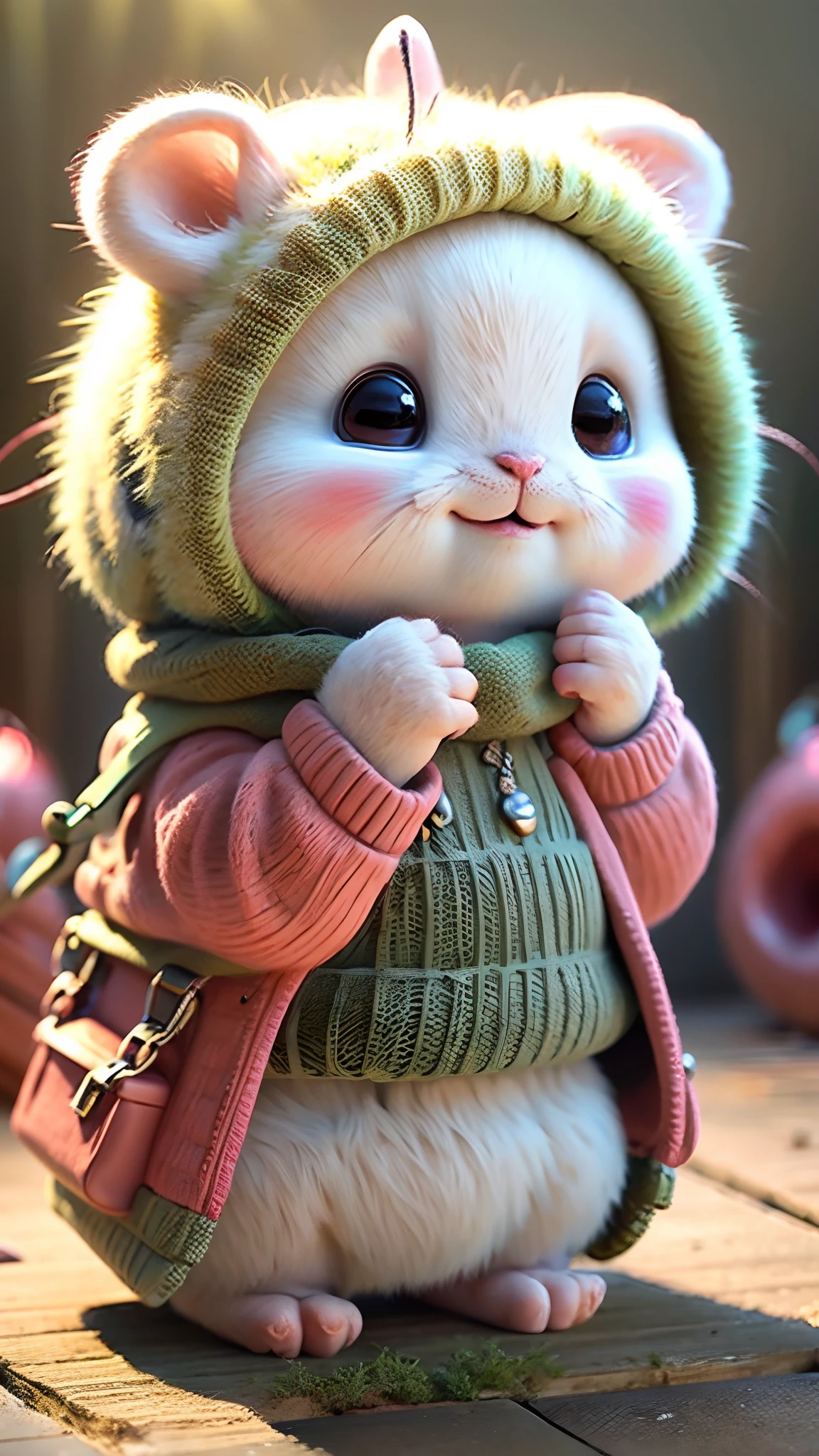 Cute little hamster, smiley, by Pixar, Furry art, anime, Pink Chinese antique style