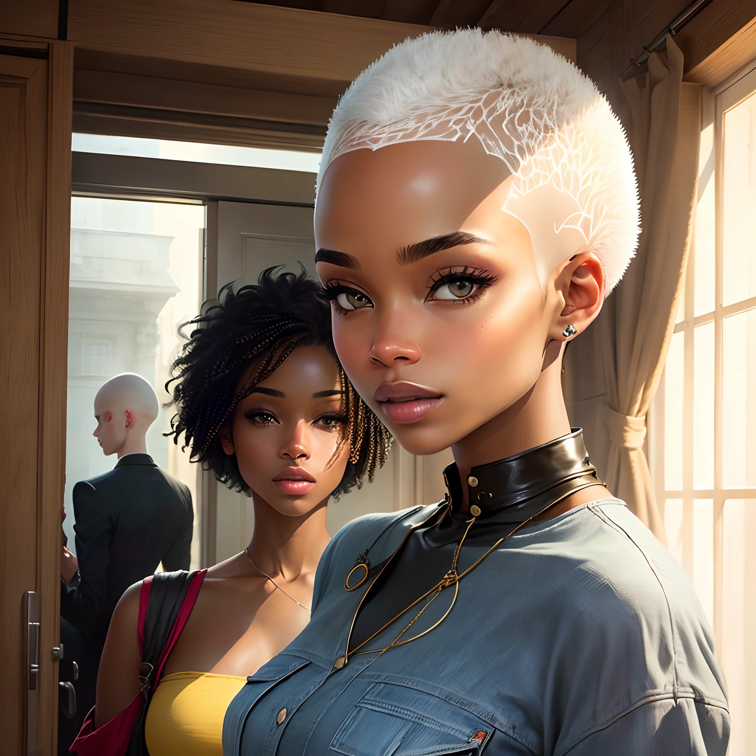 Black woman man white no hair