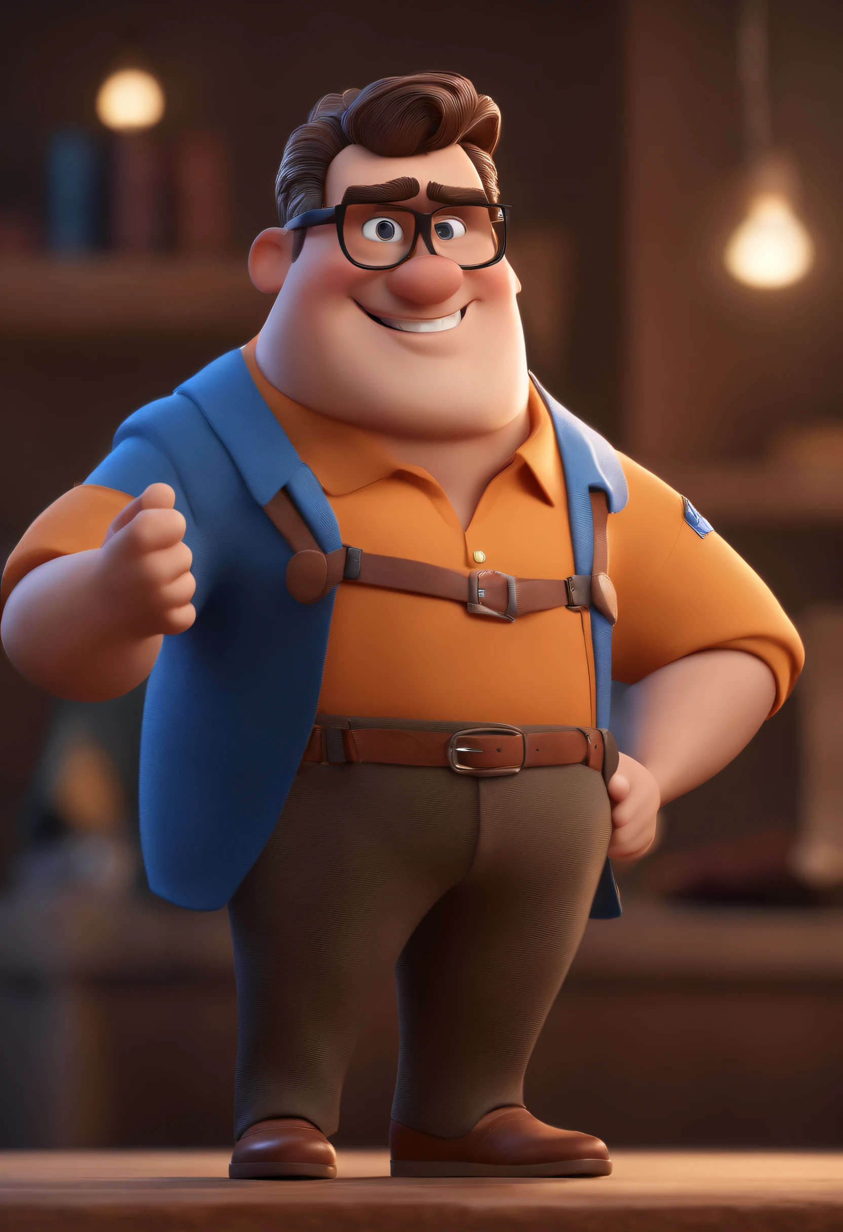 Cartoon character of a man with black glasses and a blue shirt, animation character, Caractere estilizado, animation style rendering, 3D estilizado, Arnold Maya render, 3 d render stylized, toon render keyshot, Personagem 3D, Personagem 3D, 3d rendering stylized, 3 d character render, personagem de desenho animado, Personagem de close up, Pose de personagem, (Estilo Pixar) (master part:1.2) (Bokeh) (best quality) (pele detalhada) (textura detalhada) (8k) (argila) (Cinematic lighting) (foco nítido