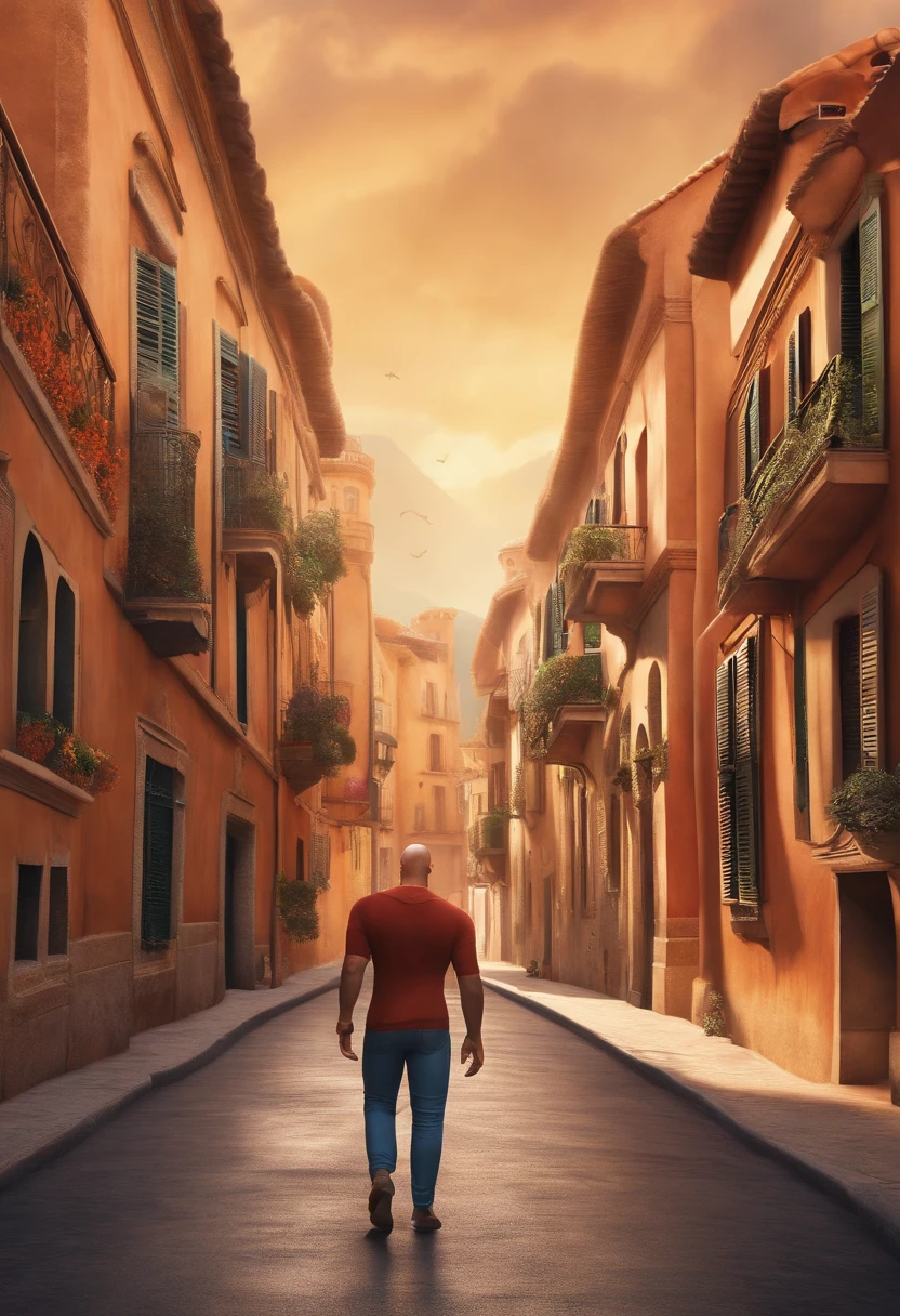 A Dream Architect Inspired by Pixar Animation, de perto. The character takes center stage with captivating facial expressions, oferecendo um toque de irrealidade. Man ain't got no hair, pele branca, olhos castanhos escuros, barba com um pouco de falhas, com 1,75 metros de altura e 85kg