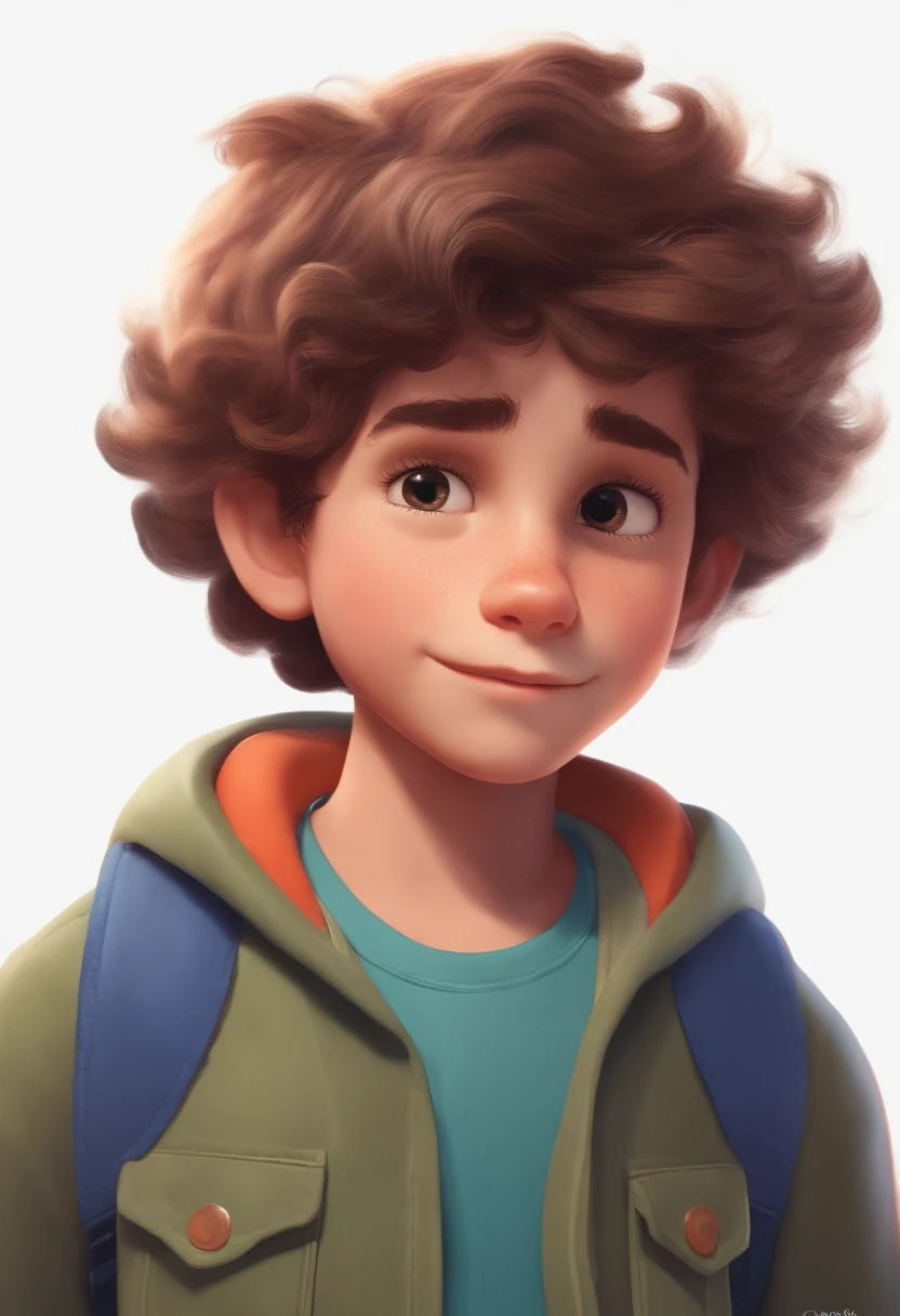 Image of a boy for a story in a YouTube video in Pixar format, He's the  allabester, He's the class leader, He's outgoing, Playful and gets up for a lot of things, cabelo curto