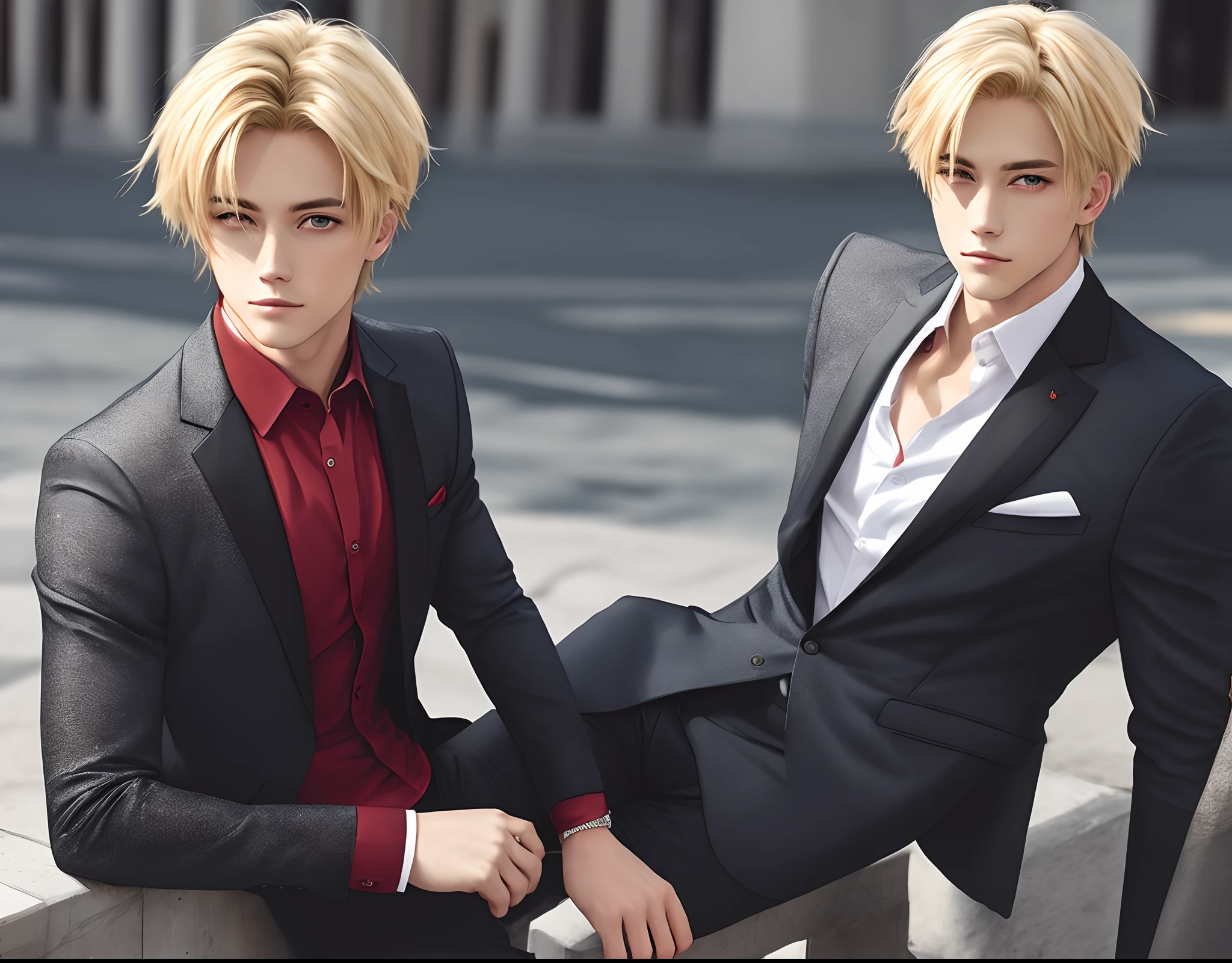 Blonde hair, male, red-eyed, suave, graceful
