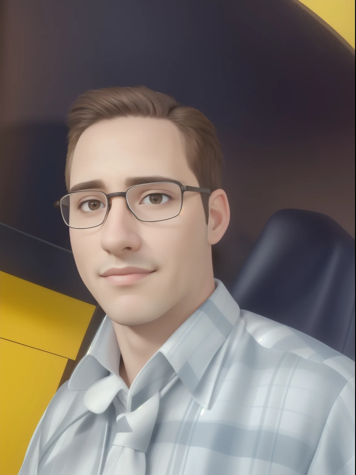 (best quality,4k,8k,highres,masterpiece:1.2),ultra-detailed,(realistic,photorealistic,photo-realistic:1.37),A 30-year-old man with short brown hair, diamond-shaped face, stern gaze, and brown eyes wearing a crisp white shirt with a tie and glasses.