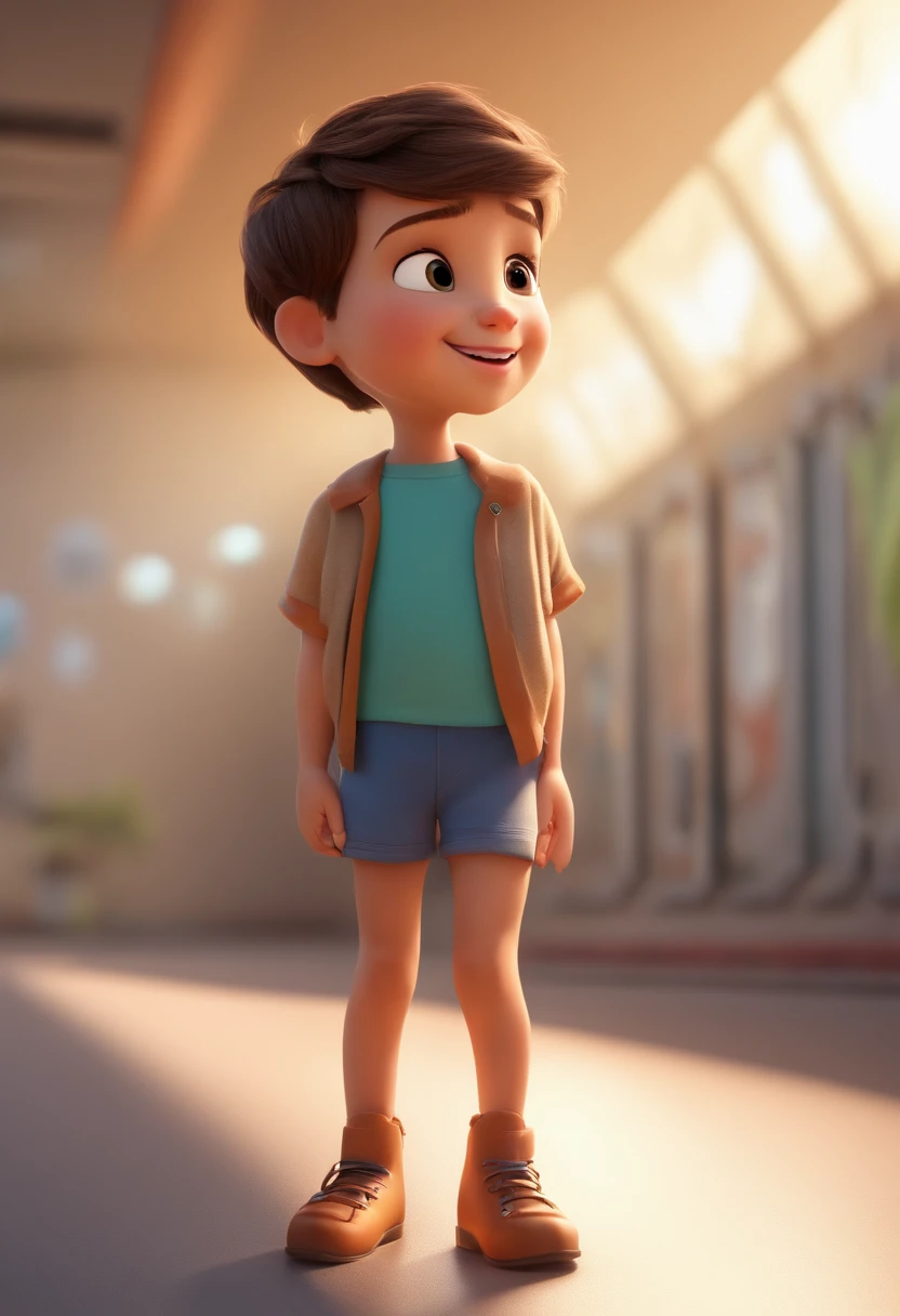 a happy cute  standing short hair, vestindo uma fantasia espacial, , fundo branco, barnet, toon, estilo pixar, 3d, desenhos animados, rosto detalhado, asymmetrical 16k