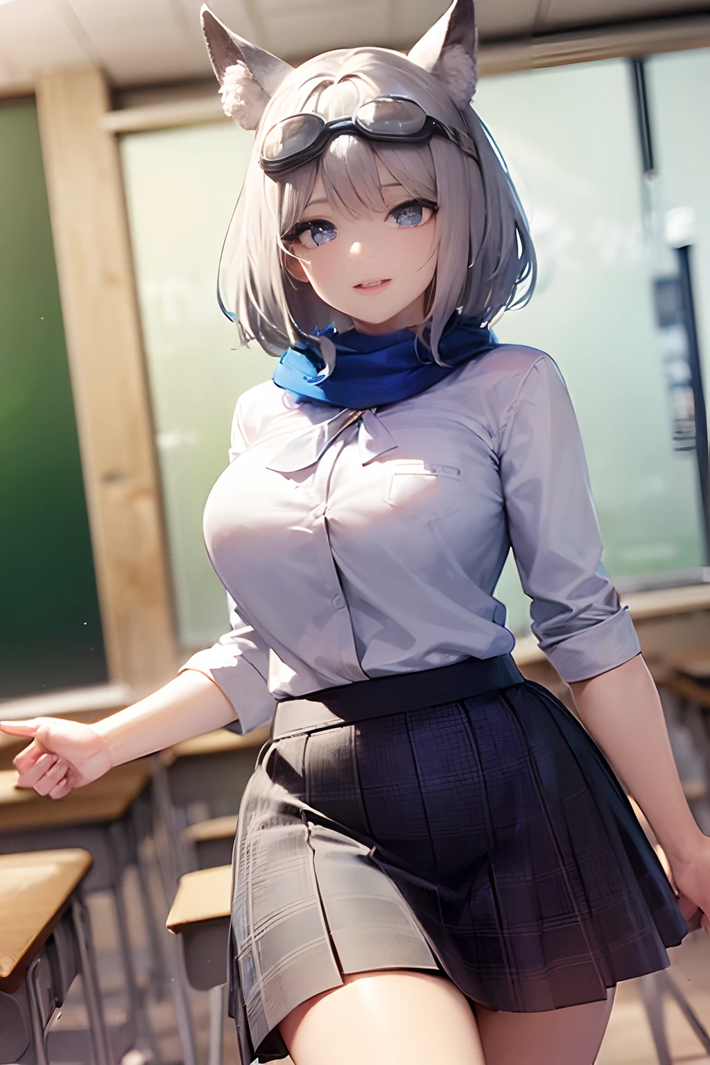 ((blue scarf:1.5)),