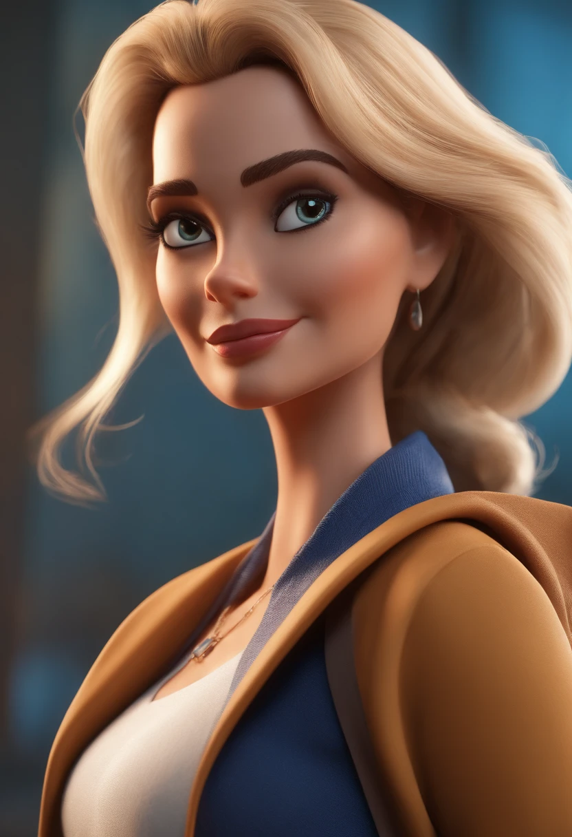 Cartoon character of a blonde woman with straight hair medium size, olhos castanhos, Wearing leopard glasses, uma camisa azul, um personagem animado, Caractere estilizado, animation style rendering, 3D estilizado, Arnold Maya render, 3 d render stylized, toon render keyshot, Personagem 3D, Personagem 3D, 3d rendering stylized, 3 d character render, personagem de desenho animado, Personagem de close up, Pose de personagem, (Estilo Pixar) (master part:1.2) (Bokeh) (best quality) (pele detalhada) (textura detalhada) (8k) (argila) (Cinematic lighting) (foco nítido,Senta e vaza a parte superior do corpo