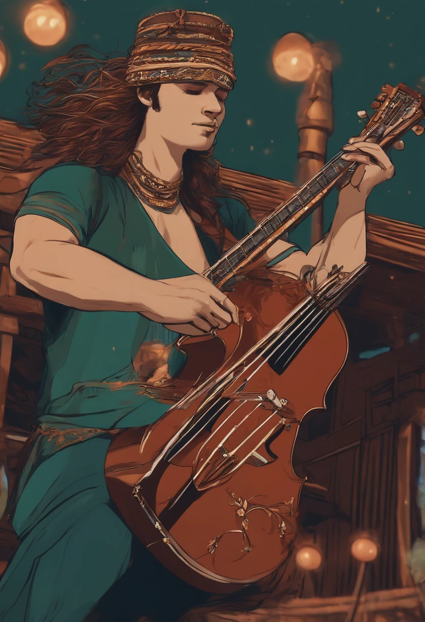 3 URUBUS REIS tocando em uma banda, primeiro URUBU toca CAVAQUINHO segundo URUBU toca bateria terceiro URUBU TABORINHO. estilo anime