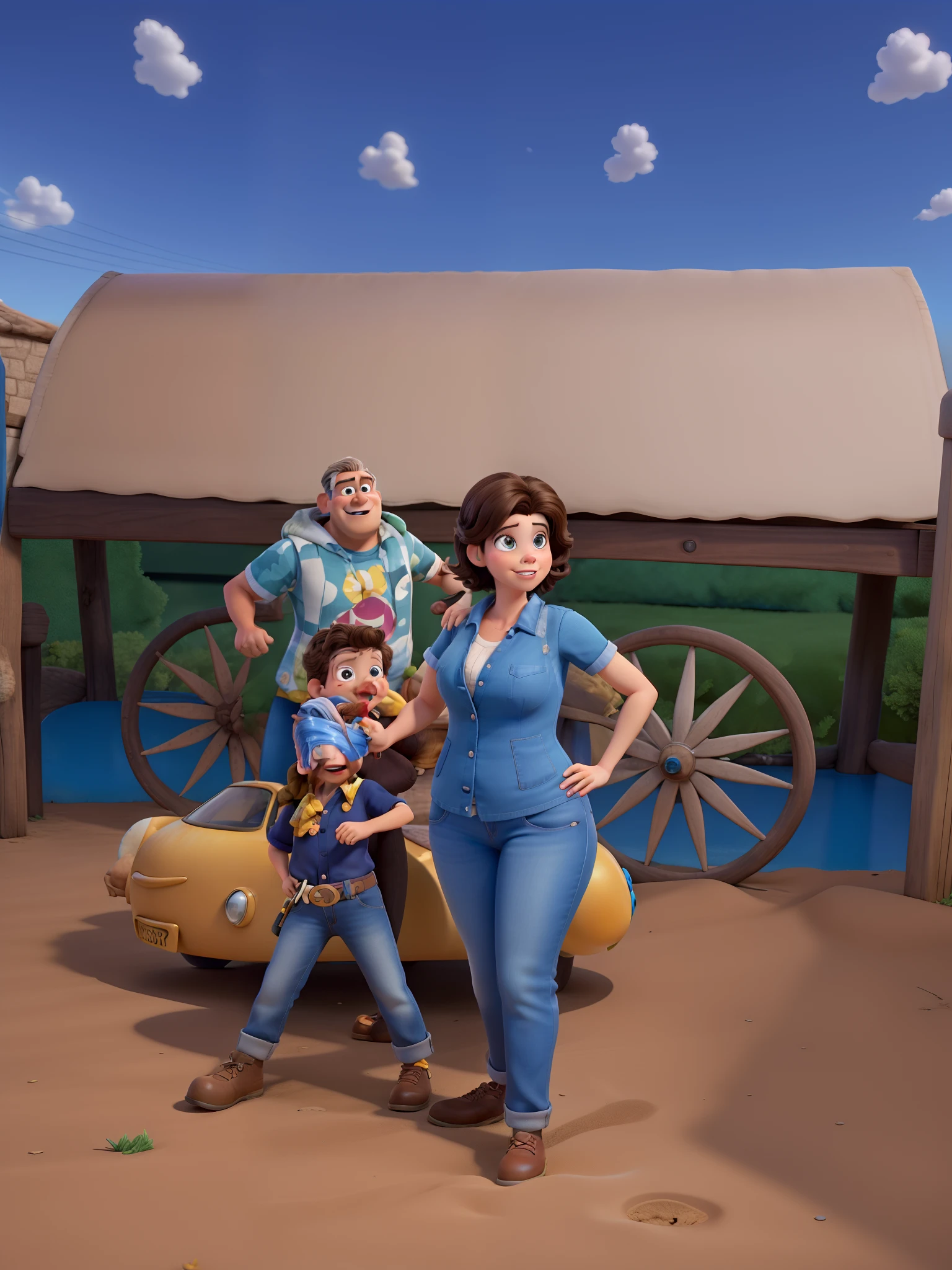 Obra-prima, de melhor qualidade, um mulher com cabelos cacheados ,loiros, Lows with your brunette toddler, cabelos curtos e pretos no estilo Disney com poster pixar