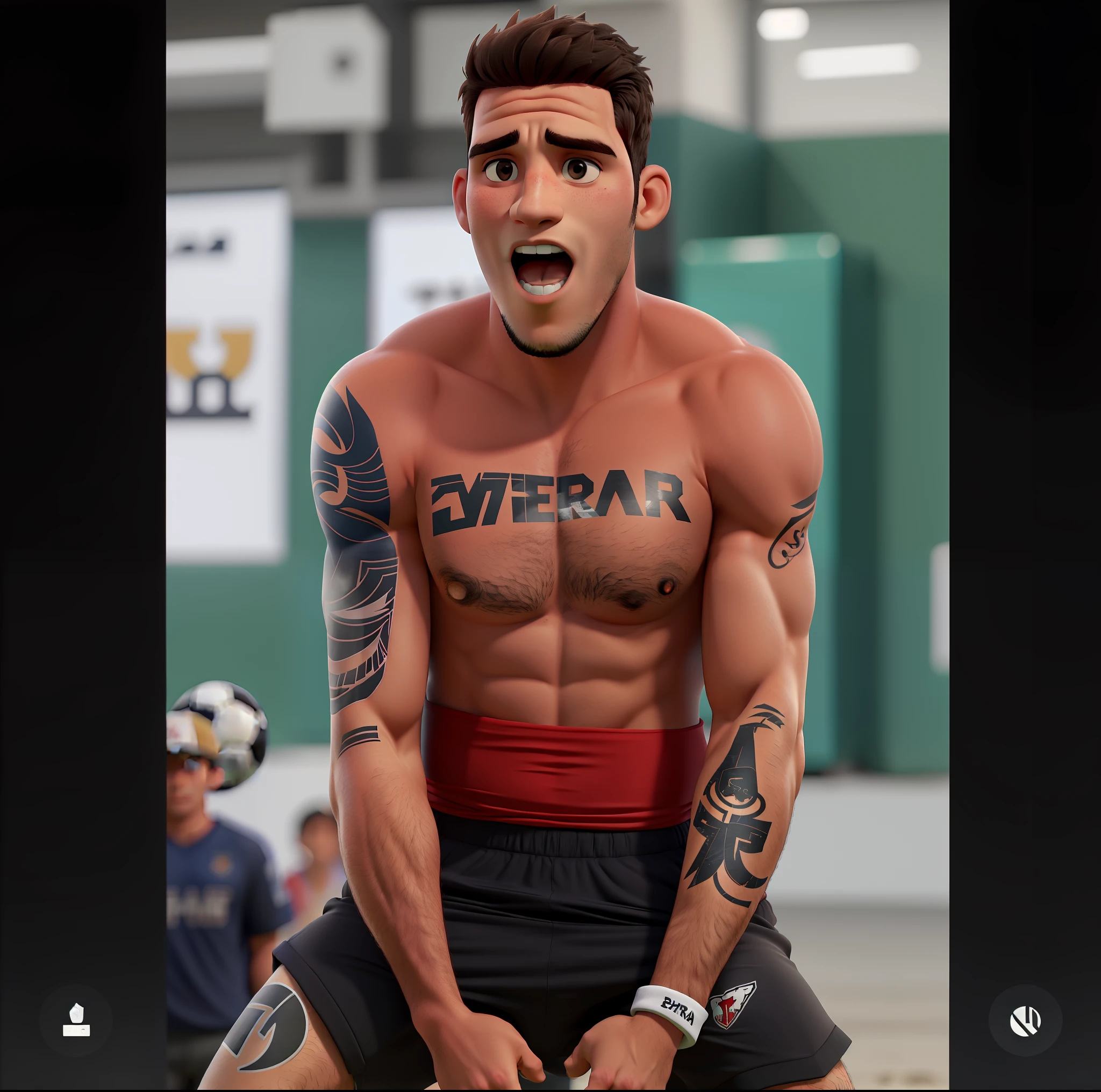 Man football player, sem camisa comemorando ponto na praia, Tournament Champion