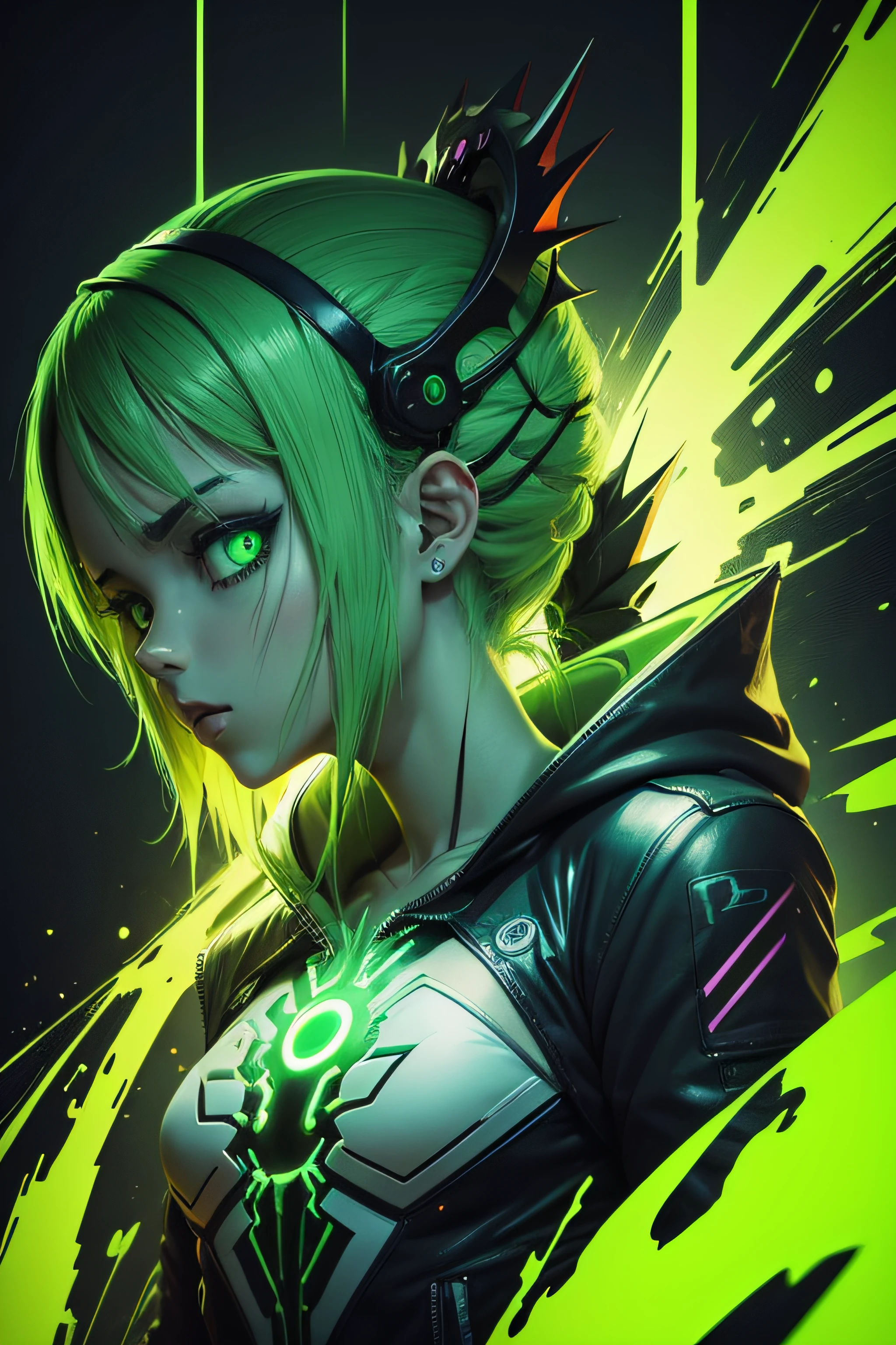 anime brazilian brain sick horror cover creative background with neon green colors