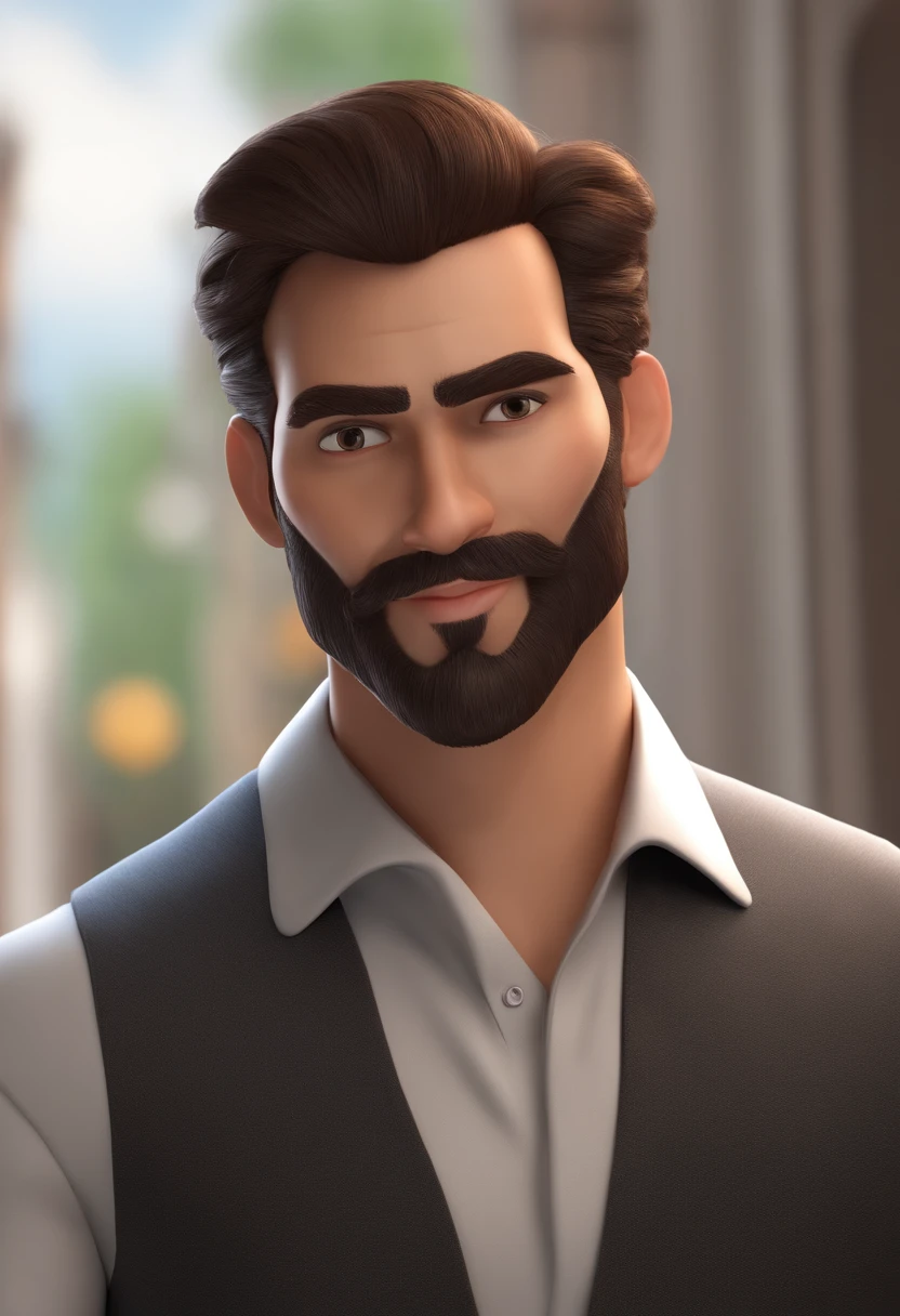 homem com barba e camisa preta sorrindo, barba, foto de perfil profissional, foto de perfil headshot, personagem dos desenhos animados, pixar, Caractere estilizado, animation style rendering, 3D estilizado, Arnold Maya render, 3 d render stylized, toon render keyshot, Personagem 3D, Personagem 3D, 3d rendering stylized, 3 d character render, personagem de desenho animado, Personagem de close up, Pose de personagem,  (Estilo Pixar) (master part:1.2) (best quality) (pele detalhada) (textura detalhada) (8k) (argila) (Cinematic lighting) (foco nítido