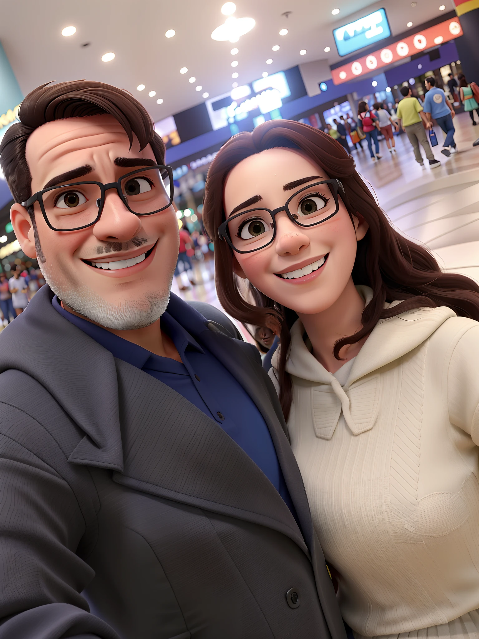 casal passeando no shopping e felizes