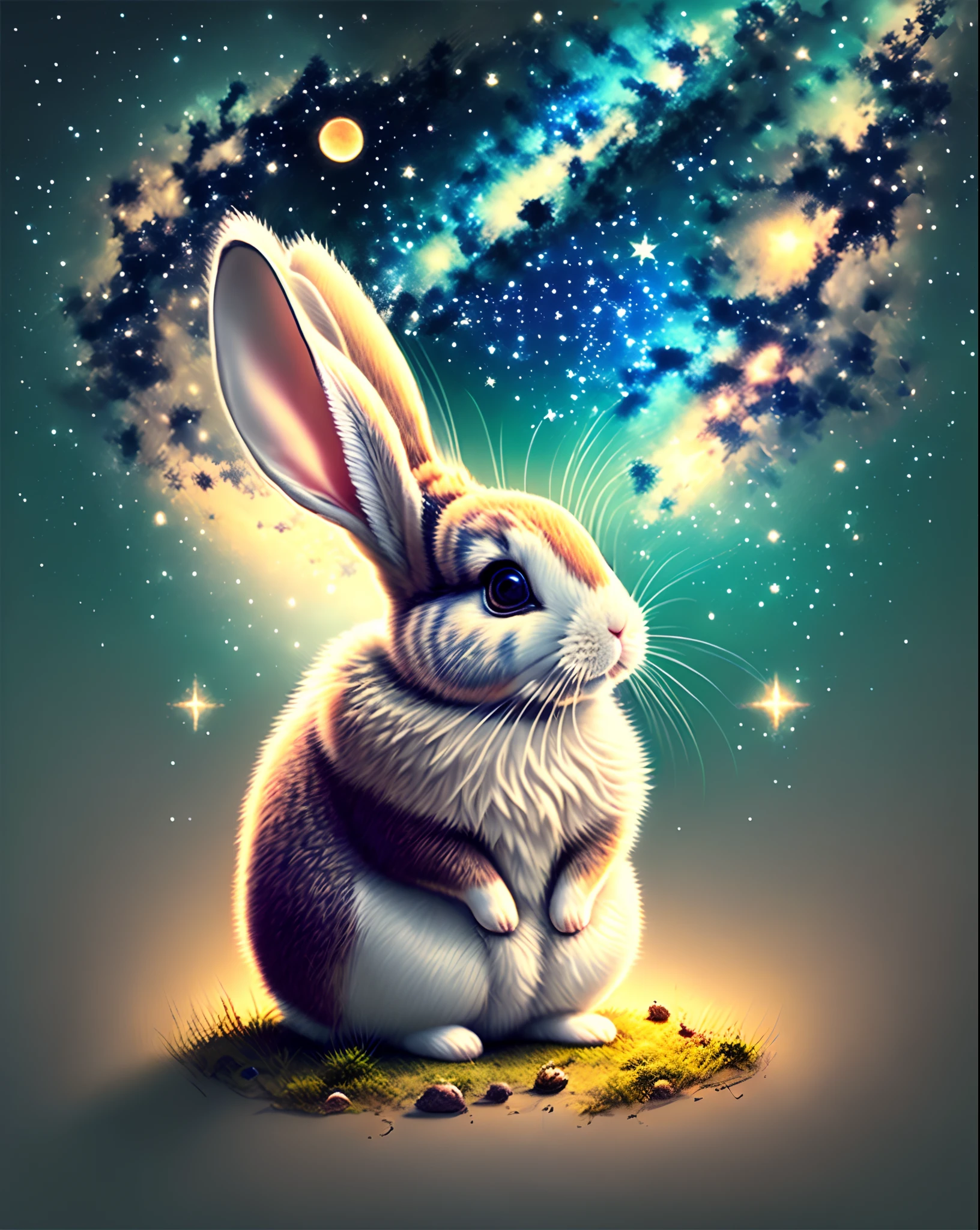 One rabbit is in a fantastic and beautiful world。natta。starrysky。