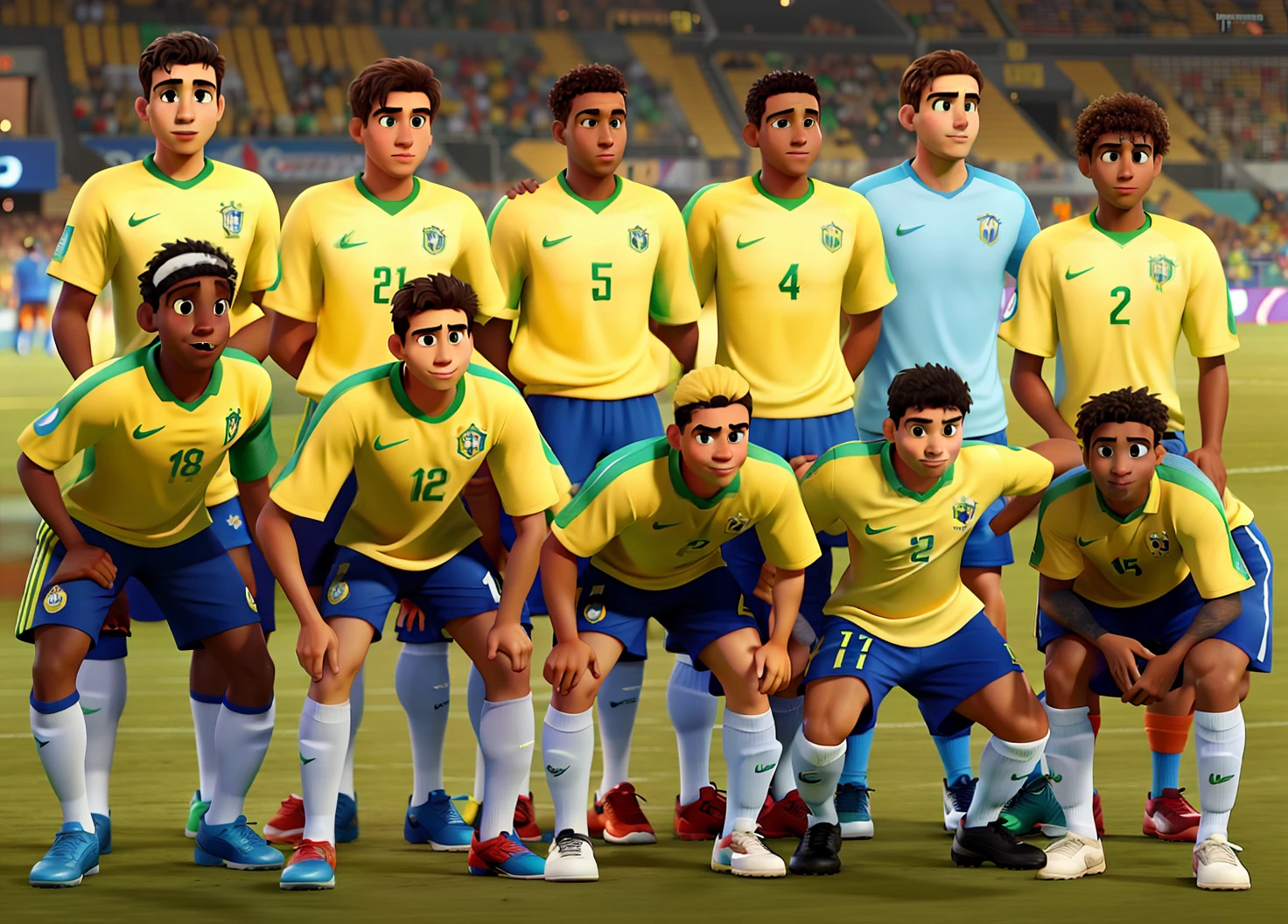 Brazil national soccer team Standing Disney Pixar Style Cup,
alta qualidade, melhor qualidade