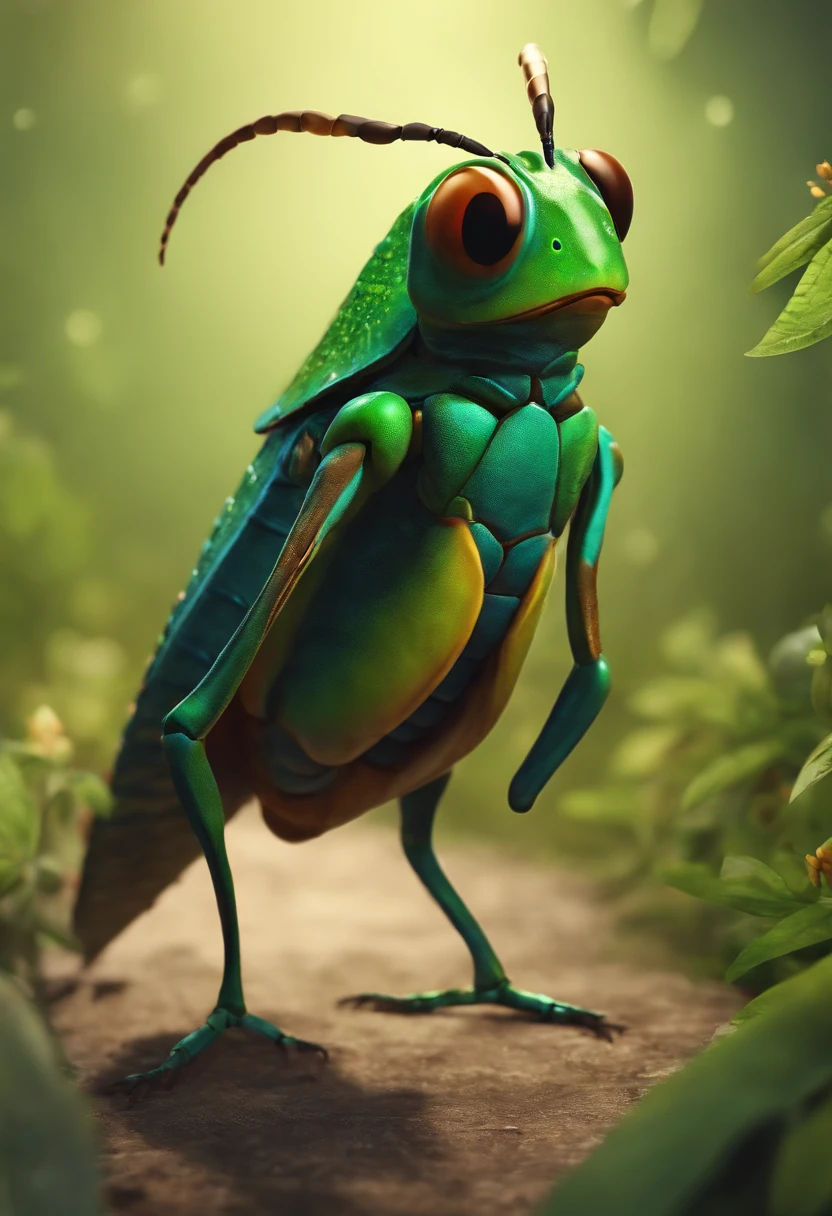 Anthropomorphic, a dancing locust in the style of Disney animation, flat, vectorized, 8k resolution, masterpiece, and super detailed.