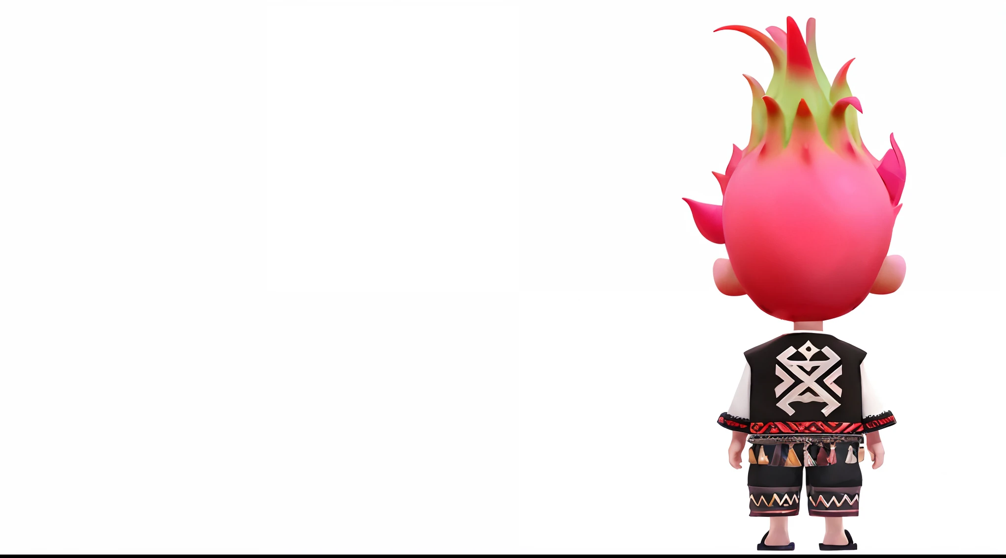 There is a figurine of a man wearing dragon fruit on his head, official render, Banner, pink iconic character, artistation render, isolated on a white background, website banner, Solid Backgroud, White background!!!!!!!!!!, the are In the background, Pink Mohawk, Clean background, dragonfruit, flowerpunk, render of april, nendroid, character art of maple story