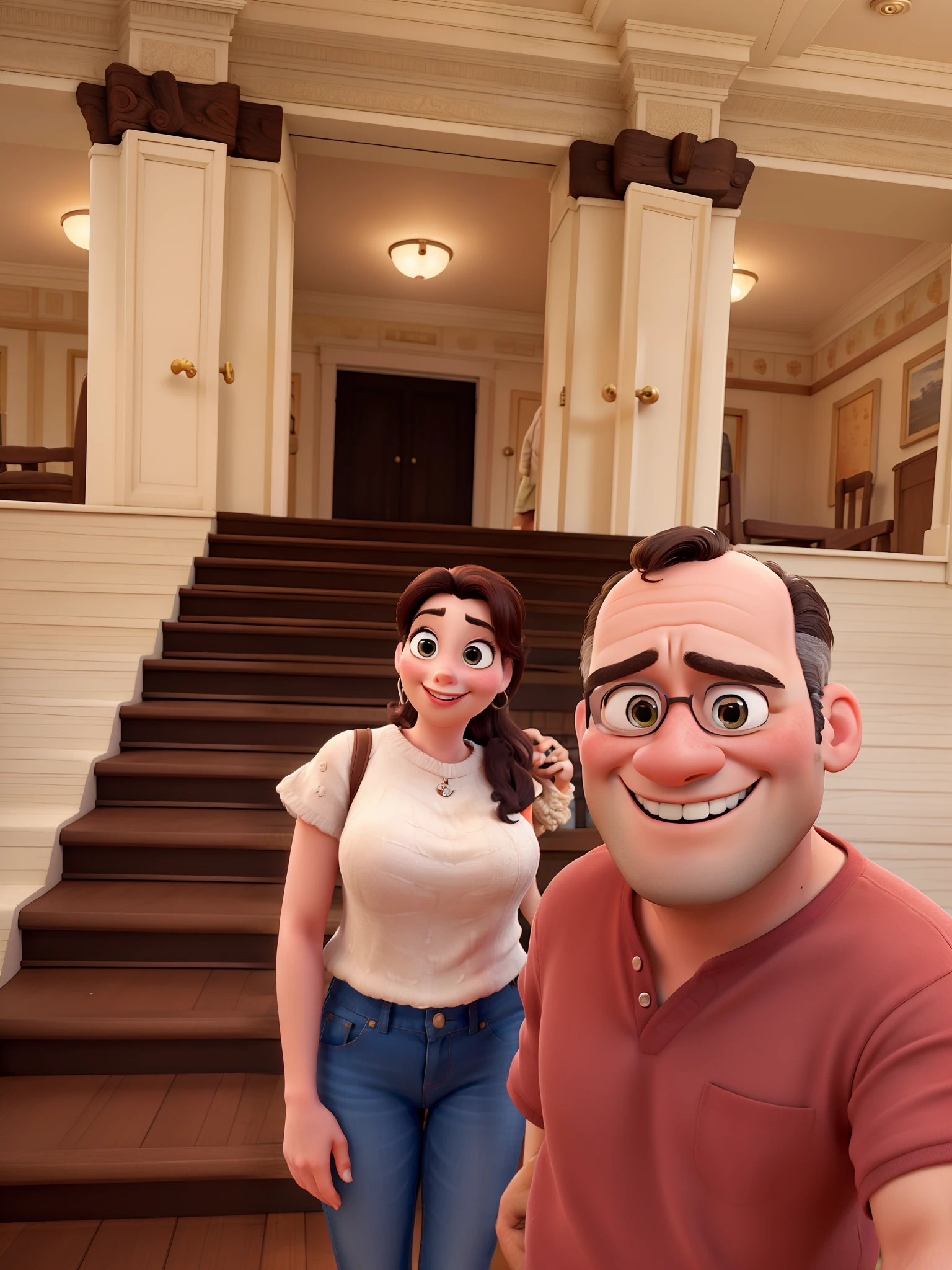 A couple in great quality and definition in the style of Disney pixar