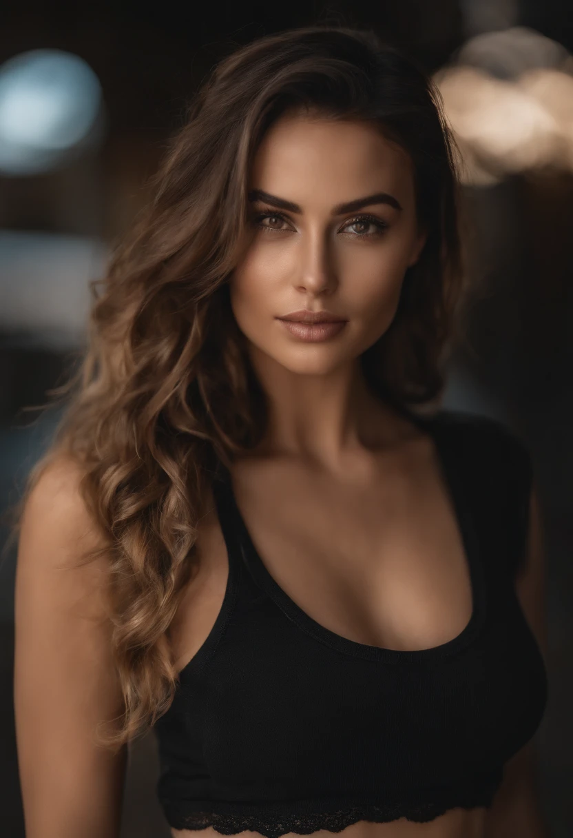 (Scharfer Fokus:1.2), Foto, Attractive young turkish woman, (Beautiful face:1.1), Detaillierte Augen, luscious lips, (Katzenaugen-Make-up:0.85), (largeeyes:1.0), (toned body:1.2), (lockiges Haar:1.2), (big booty:1.4), tragend (brechen:1.2) auf einem (Feldweg:1.2). (Stimmungsvolle Beleuchtung:1.2), Depth of field, bokeh, 4K, HDR. bis (Jakob C. Christensen:1.2|Jeremy Lipking:1.1).