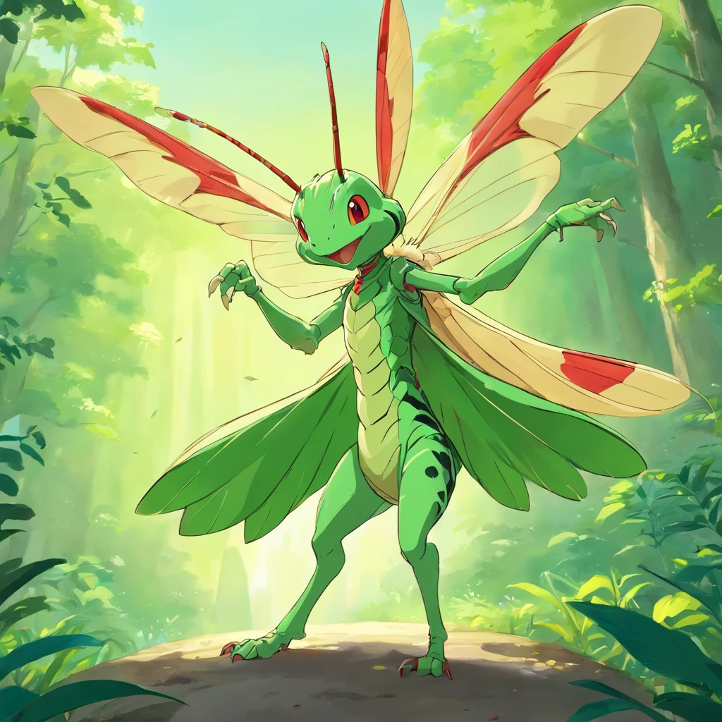 Anthropomorphic, a dancing locust in the style of Disney animation, flat, vectorized, 8k resolution, masterpiece, and super detailed.