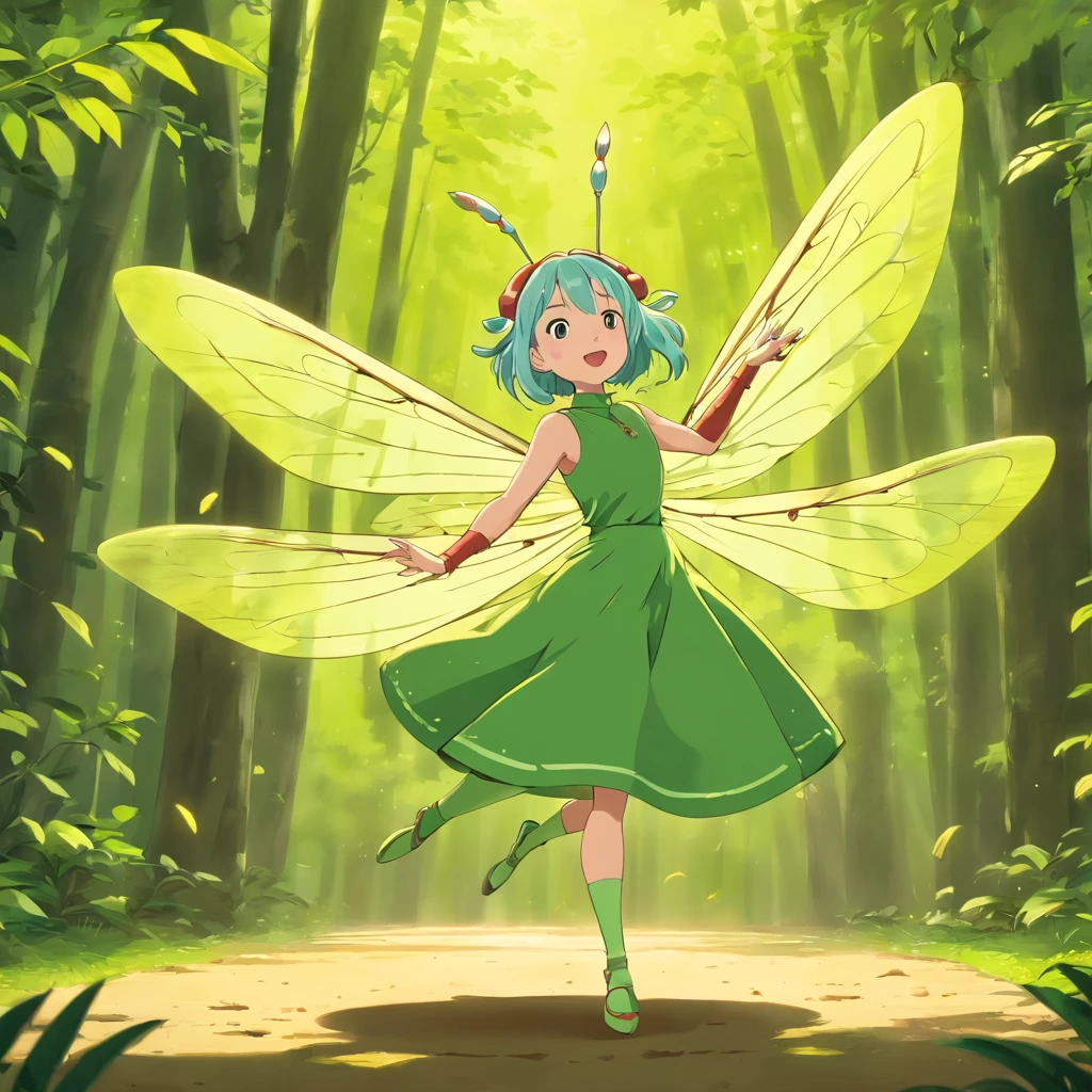 Anthropomorphic, a dancing locust in the style of Disney animation, flat, vectorized, 8k resolution, masterpiece, and super detailed.
