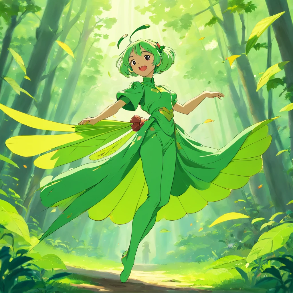 Anthropomorphic, a dancing locust in the style of Disney animation, flat, vectorized, 8k resolution, masterpiece, and super detailed.