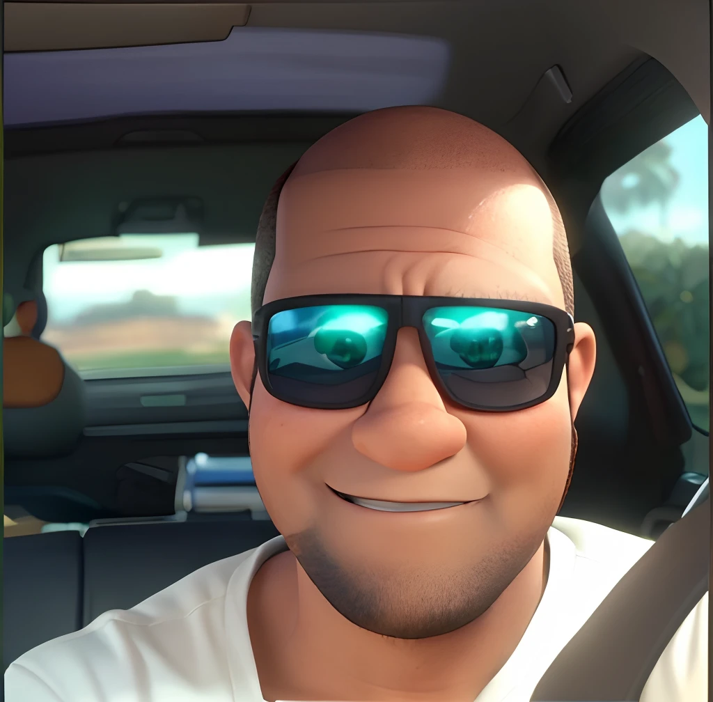 Um homem brasileiro de 30 anos, smile, bald, brown skin. no estilo pixar, alta qualidade, melhor qualidade