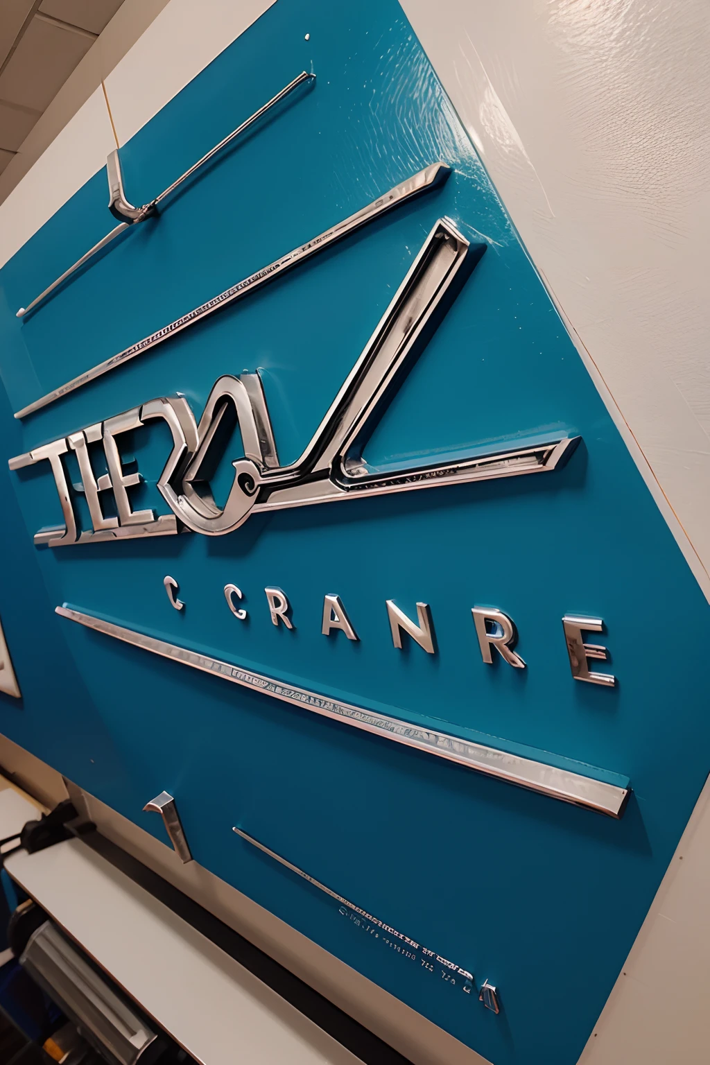Crie um painel de 5x5 metros em lettering estilizado com fundo azul e os seguintes dizeres: "Teste - 293821"
