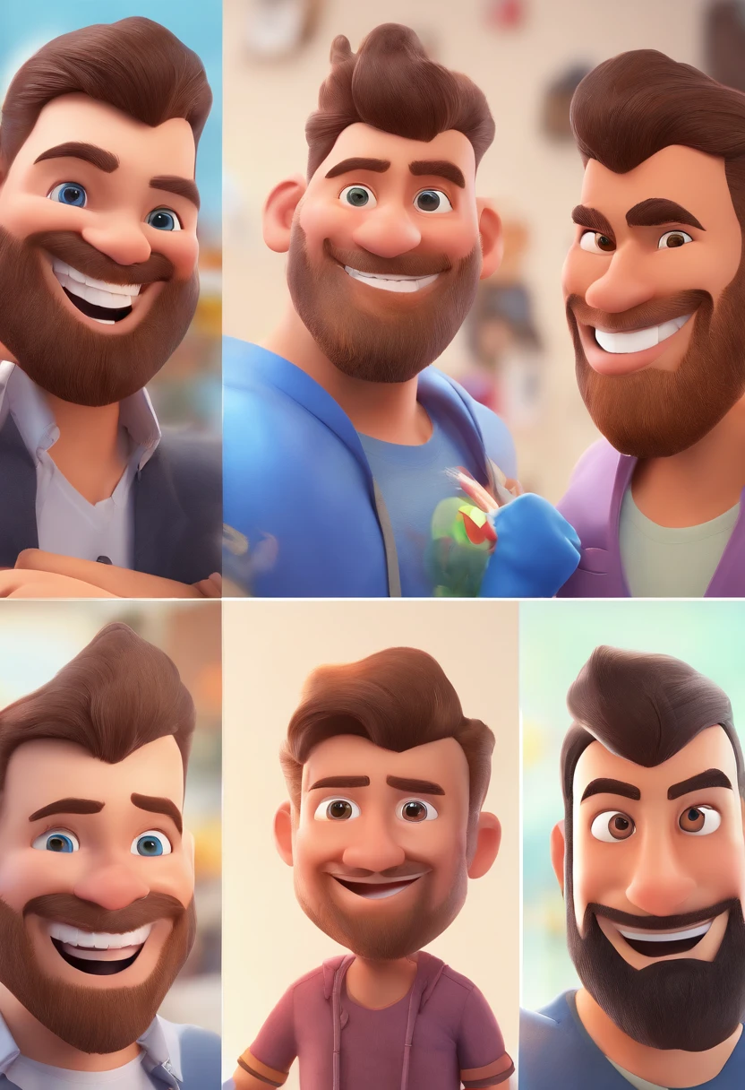 Smiling Man Illustration, sorriso insano, Homem de pele marrom com um sorriso gigante, happily smiling at the camera, sorriso atrevido, he's smiling, sorriso muito grande, Macho sorridente, foto de perfil headshot, rindo sorriso enorme, desenhando no estilo de Arte 3D, c4d, fundo de cor branco puro, estilo disney, estilo pixar render ilustracao Super Detalhe, 8k