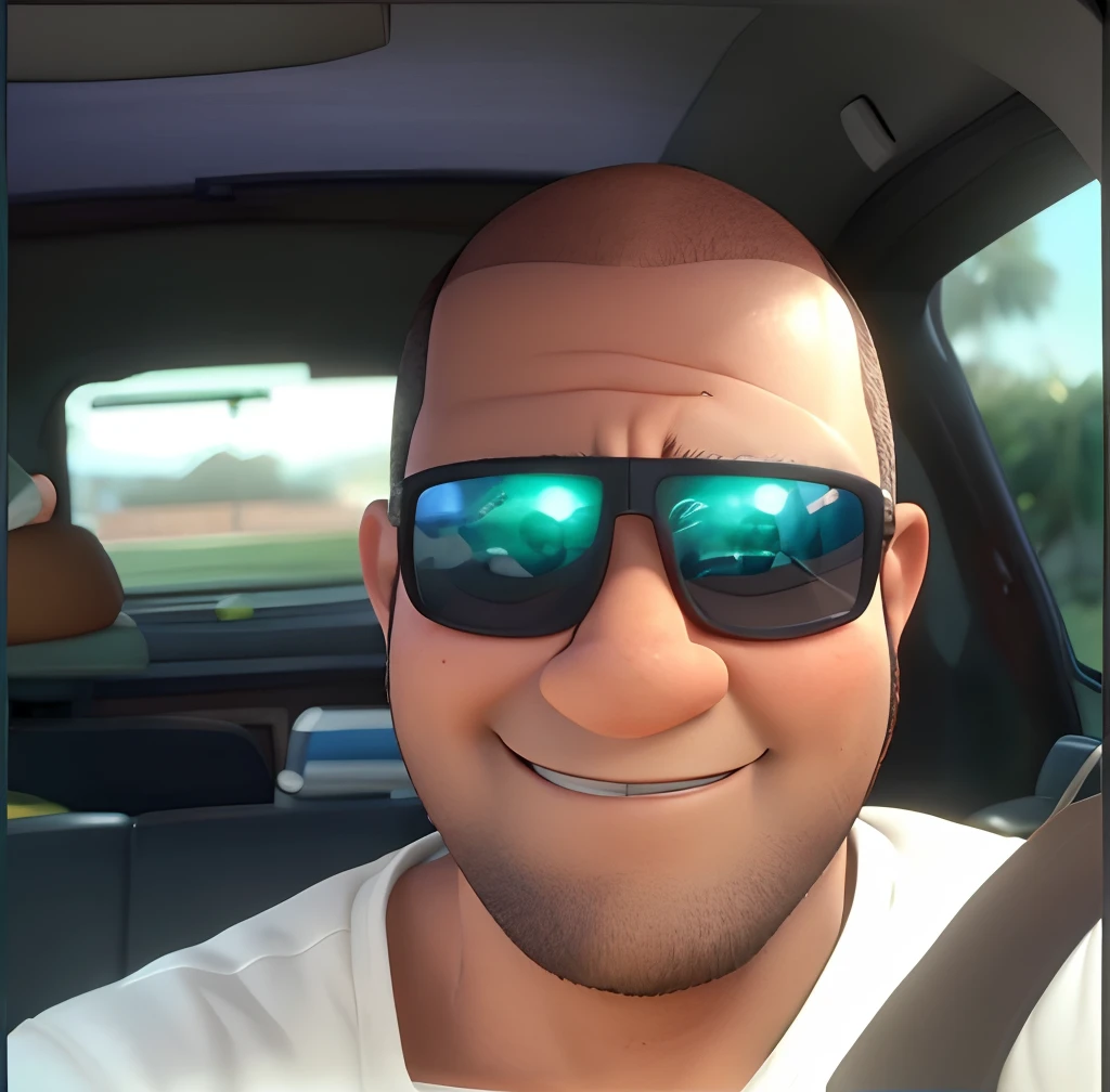 Um homem brasileiro de 30 anos, smile, bald, brown skin. no estilo pixar, alta qualidade, melhor qualidade