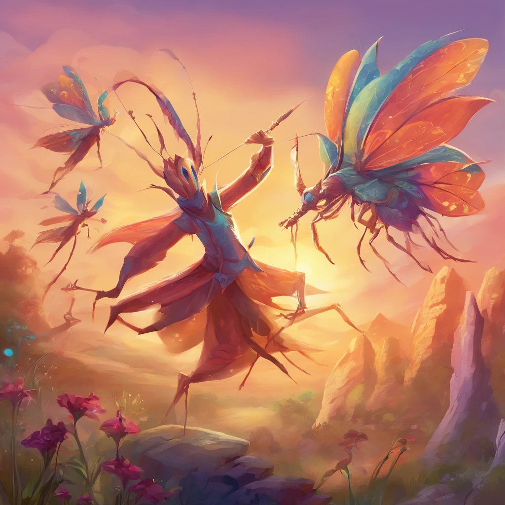 Anthropomorphic, Dancing locusts in the style of Disney animation, flat, vectorised, 8K resolution, Masterpiece, and super detailed.