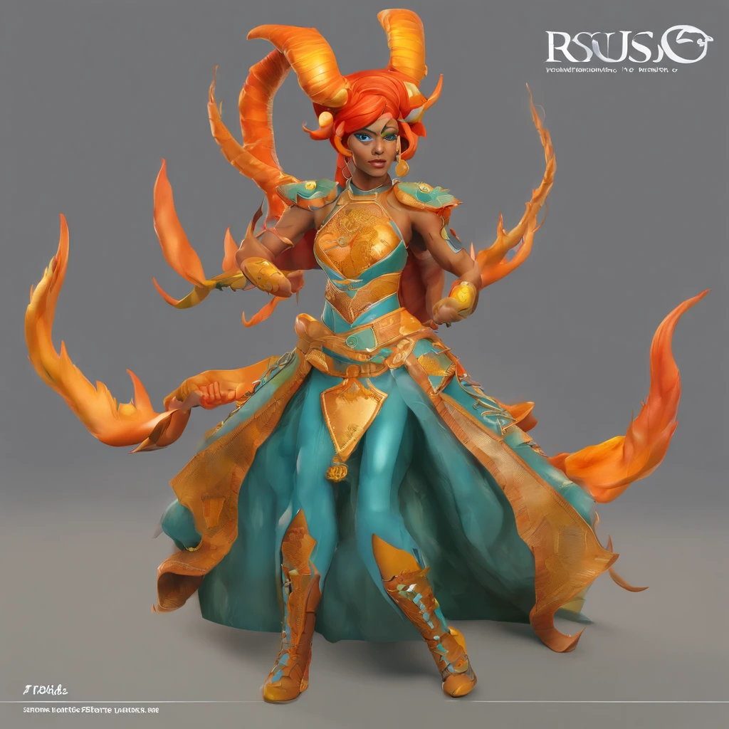 (((master part))), (((best quality: 1.4))), ((Super Detalhe: 1.4)) , hyper detailed gouache painting of a female Tiefling, beautiful exotic features, amber neon eyes:1.5, orange hair, Hyper detailed facial features, expressivo face, texturas detalhadas, tom de pele azul, Tatuagens, sombreador de pele natural, volumetria, tons quentes sob sua pele, Ultra high resolution