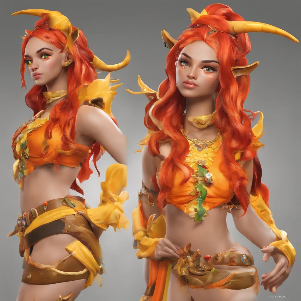 (((master part))), (((best quality: 1.4))), ((Super Detalhe: 1.4)) , hyper detailed gouache painting of a female Tiefling, beautiful exotic features, amber neon eyes:1.5,  orange hair, Hyper detailed facial features, expressivo face, texturas detalhadas, tom de pele azul, Tatuagens, sombreador de pele natural, volumetria, tons quentes sob sua pele, Ultra high resolution