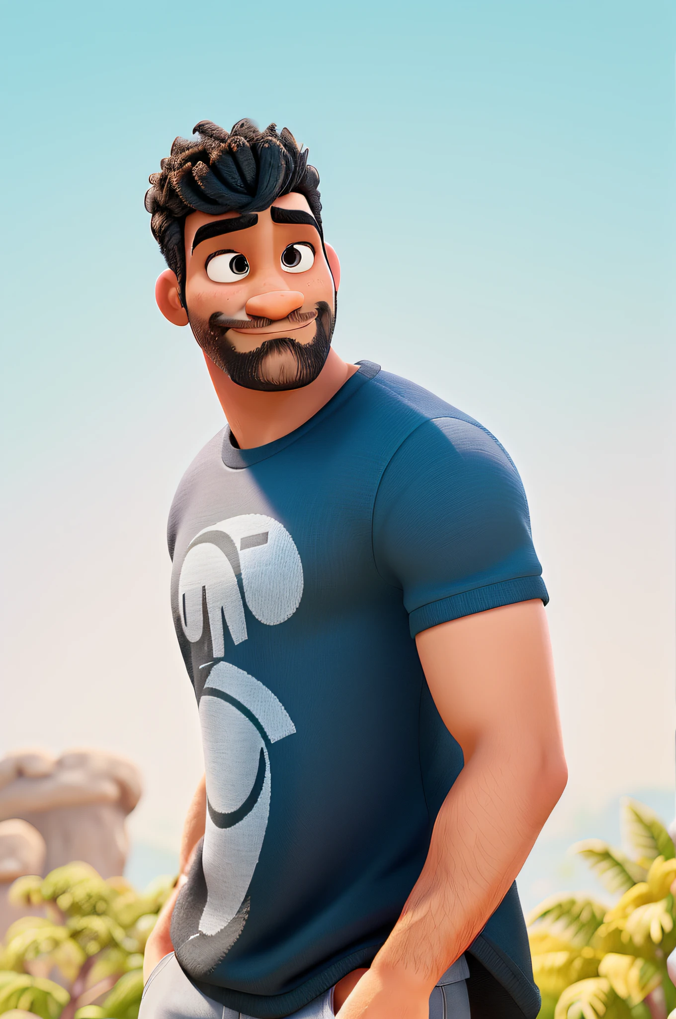 Um homem negro de barba feita estilo disney pixar, alta resolução