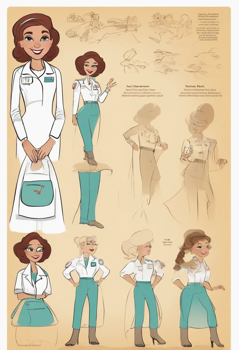 make a model sheet for a children's book featuring the cool nurse character