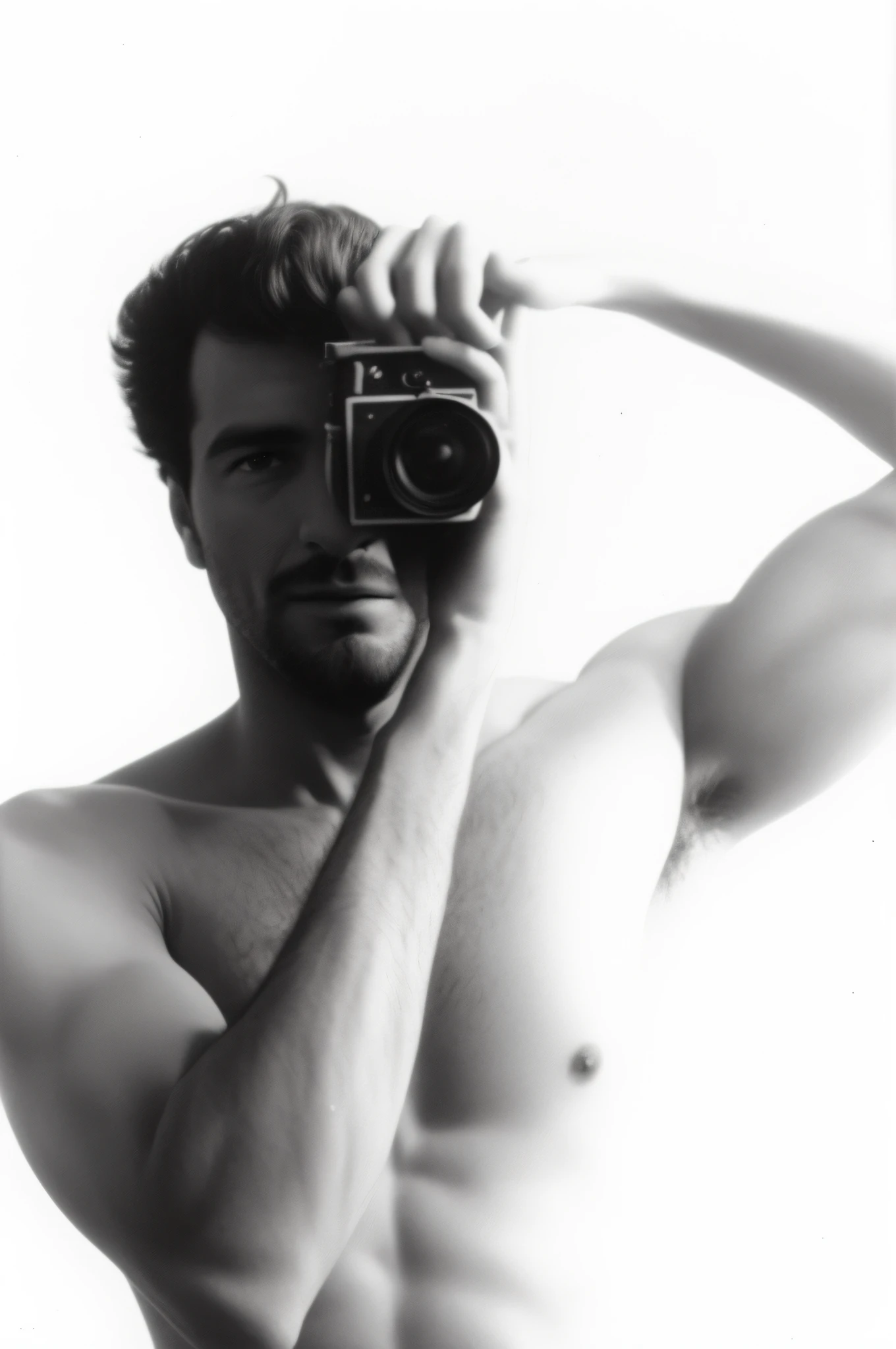 arafed man taking a picture of himself with a camera, Victor Prezio, inspirado por Bert Stern, Fotografia de Bill Brauer, inspirado em Herb Ritts, fotografia amadora dos anos oitenta, inspirado em Peter Basch, Frank Fanzzeta, self - retrato!!!!, inspirado em Richard Avedon, Directed by: Clifford Ross, Directed by: Stan Galli, Kenny Schar, Auto-retrato