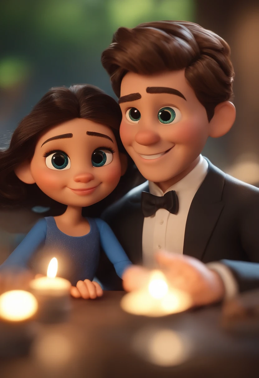 Garoto, estilo disney, tom de pele: claro: Cabelo: marrom escuro, liso, curto, penteado para o lado direito. camisa: social, Cor azul. Fundo: Gray and white gradient,Comemorando, Hands raised, sorrindo, feliz, (estilo pixar) (obra-prima:1.2) (bokeh) (melhor qualidade) (pele detalhada) (textura detalhada) (8k) (claymation) (cinematic lighthing) (foco nítido